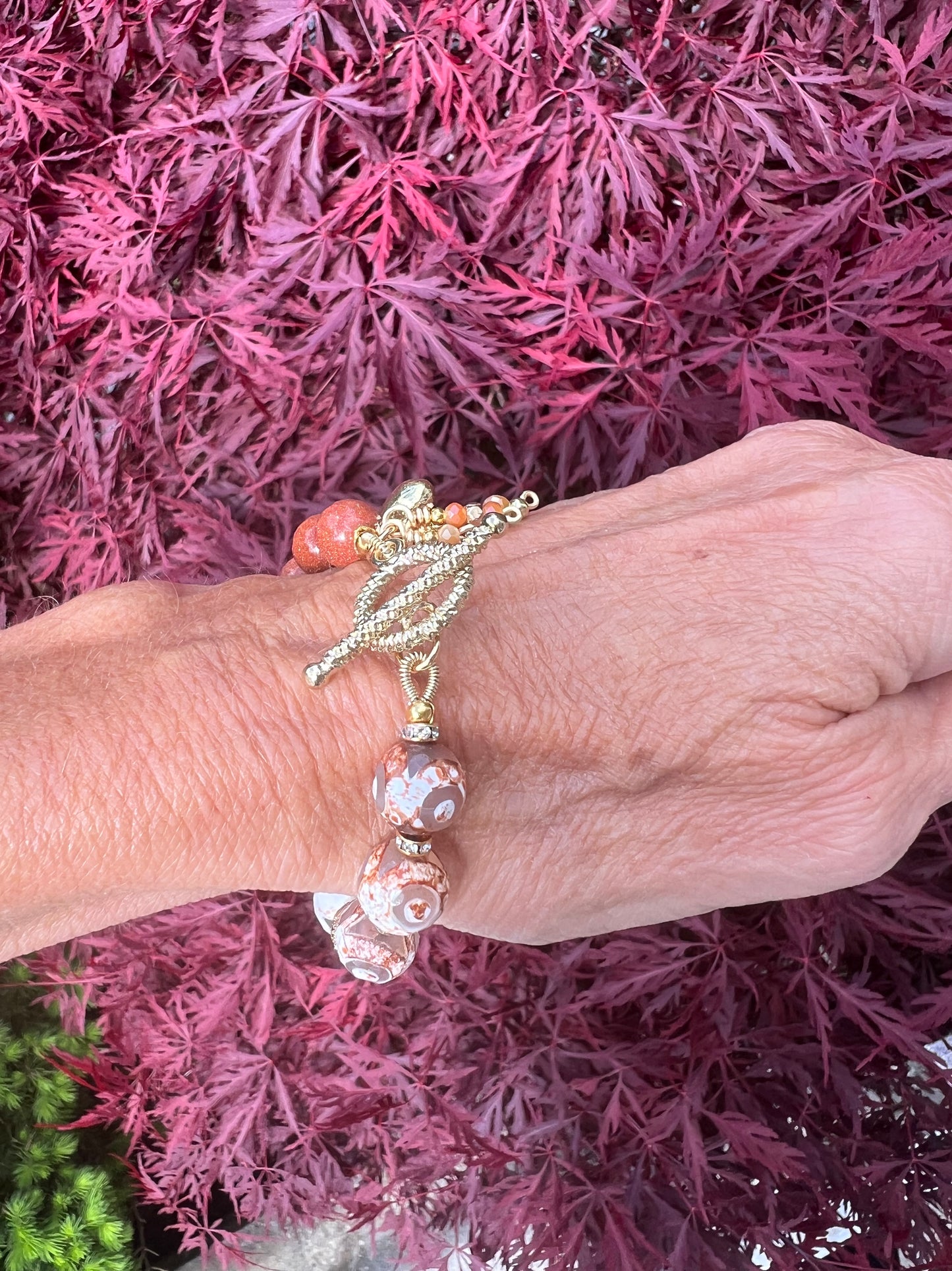 Tibetan Agate and Goldstone Bracelet