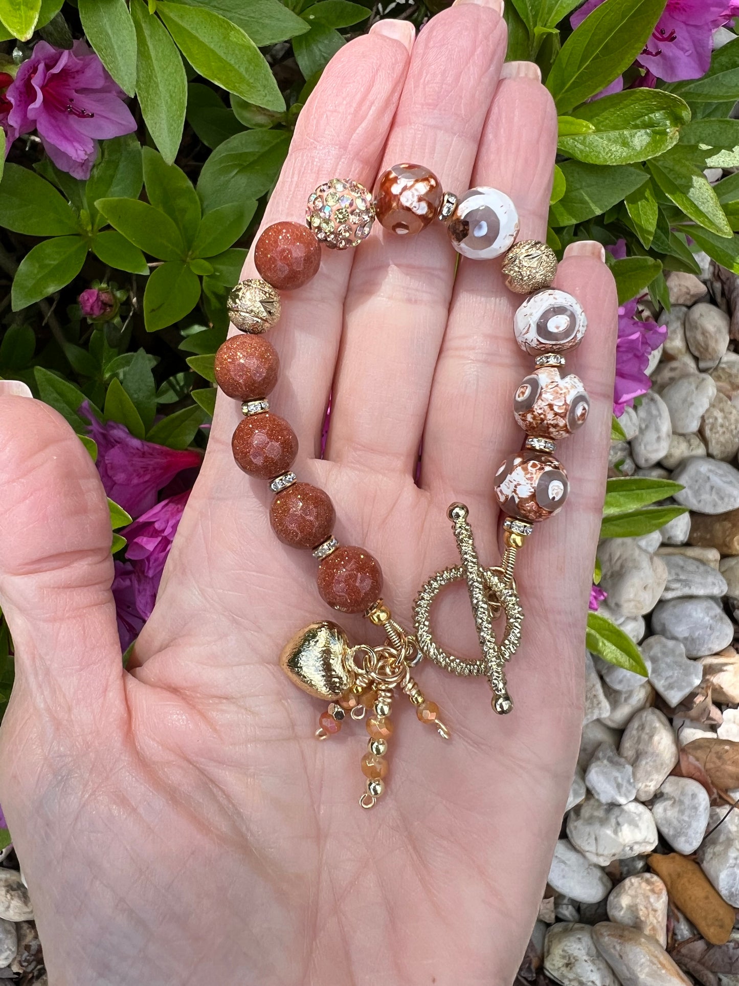 Tibetan Agate and Goldstone Bracelet