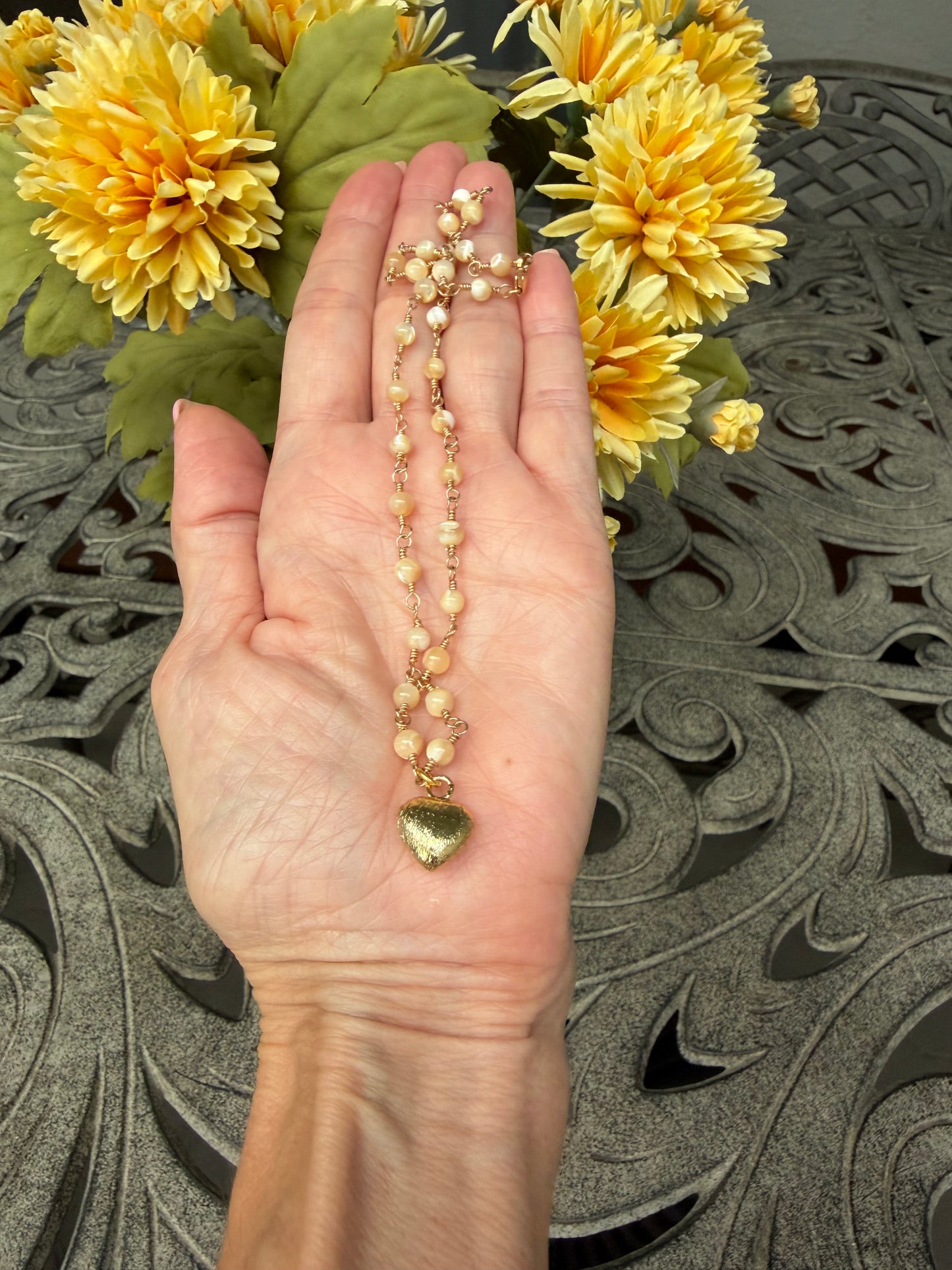 Mother of Pearl, heart choker