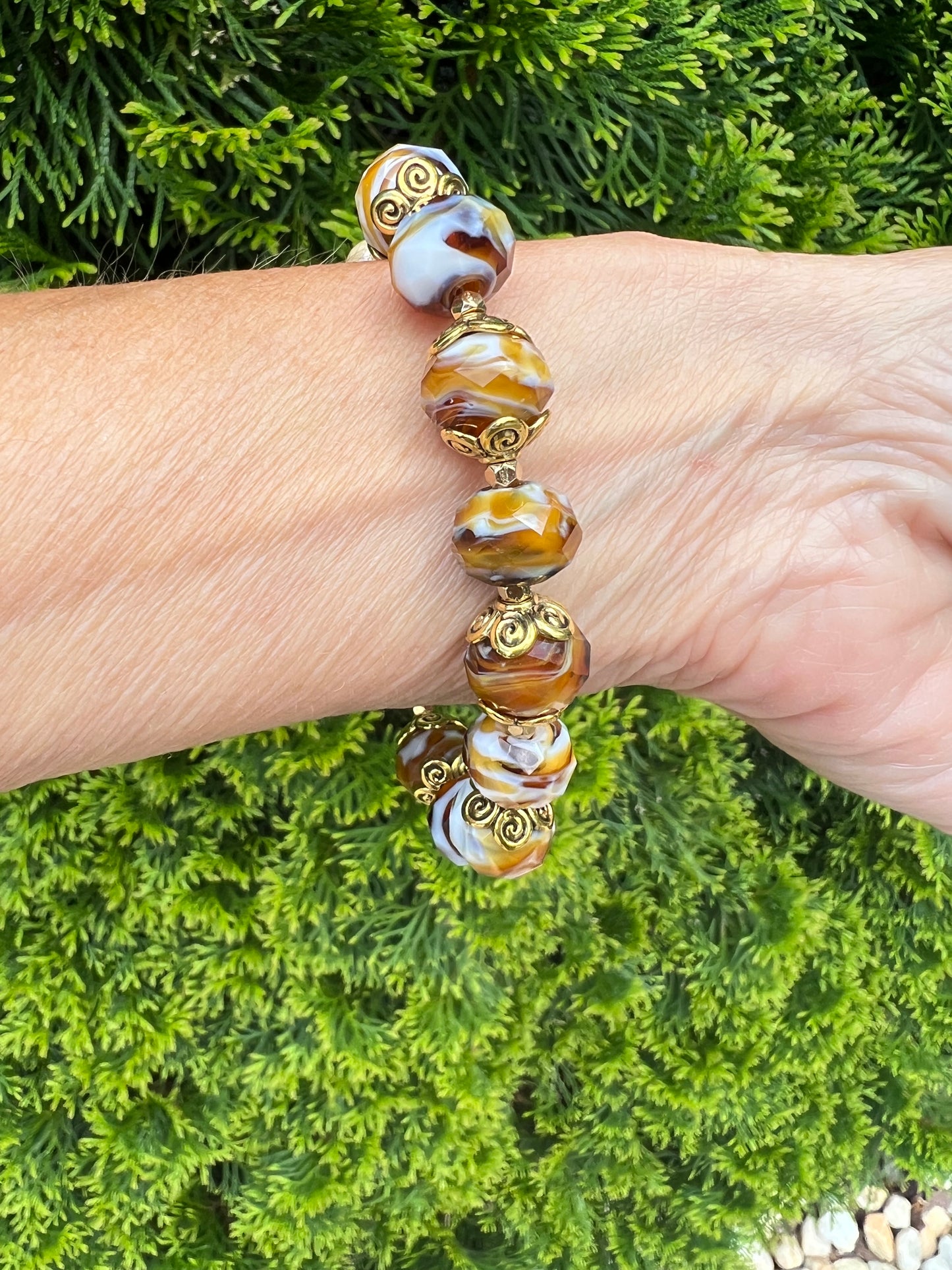 Multi-tonal Caramel Glass beaded bracelet