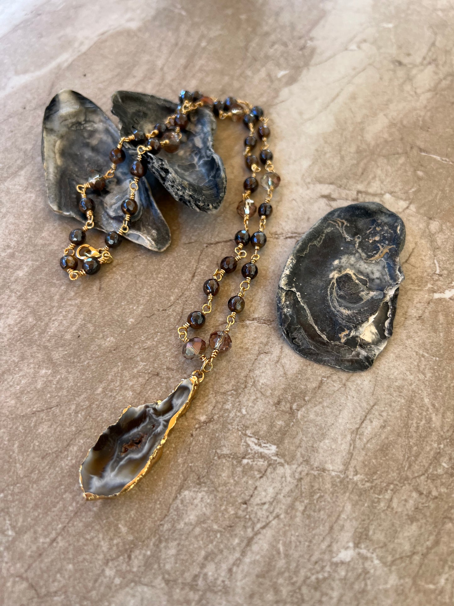 Tiger Eye with Agate Pendant Necklace
