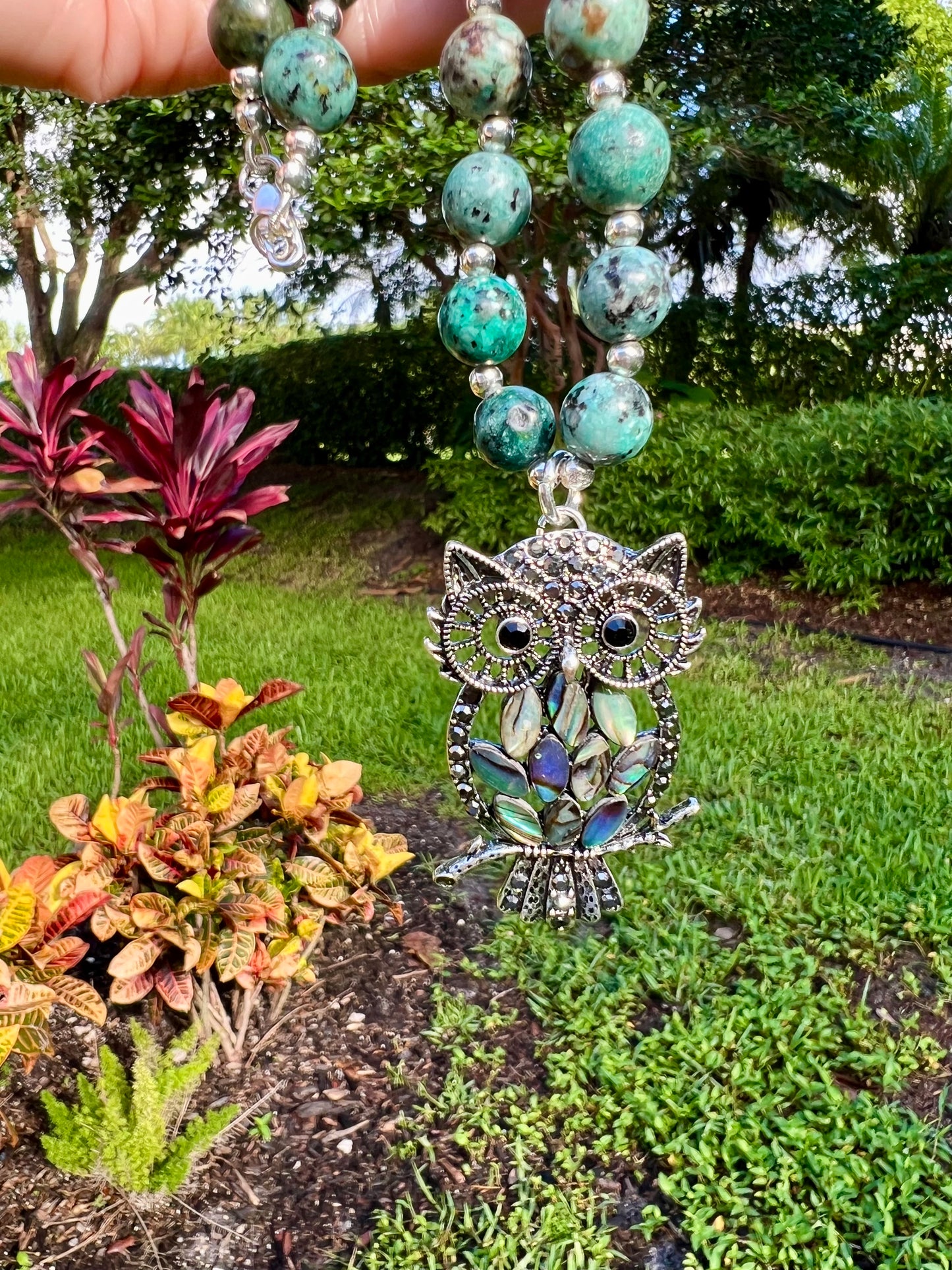 African Turquoise Owl Necklace