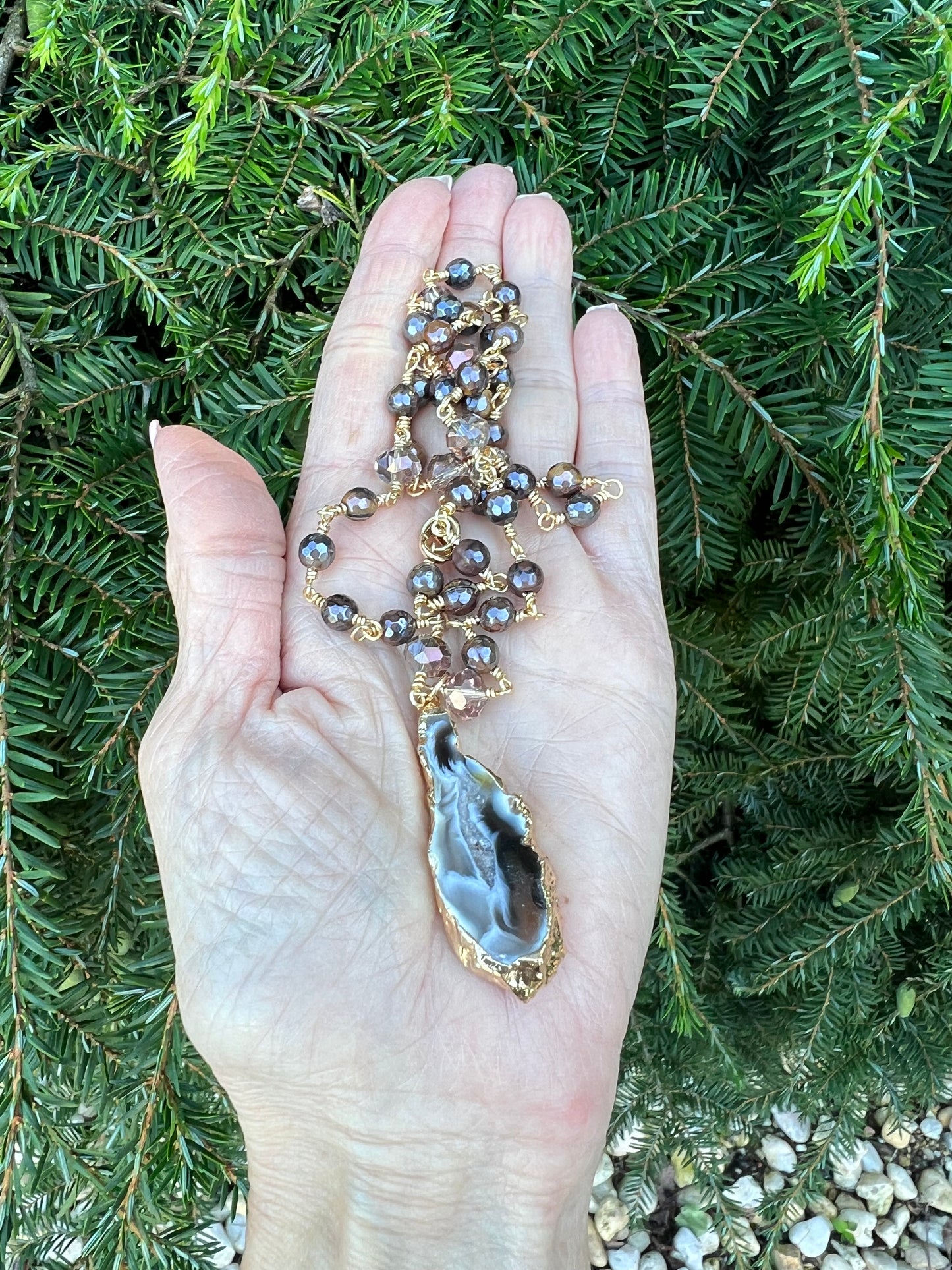 Tiger Eye with Agate Pendant Necklace
