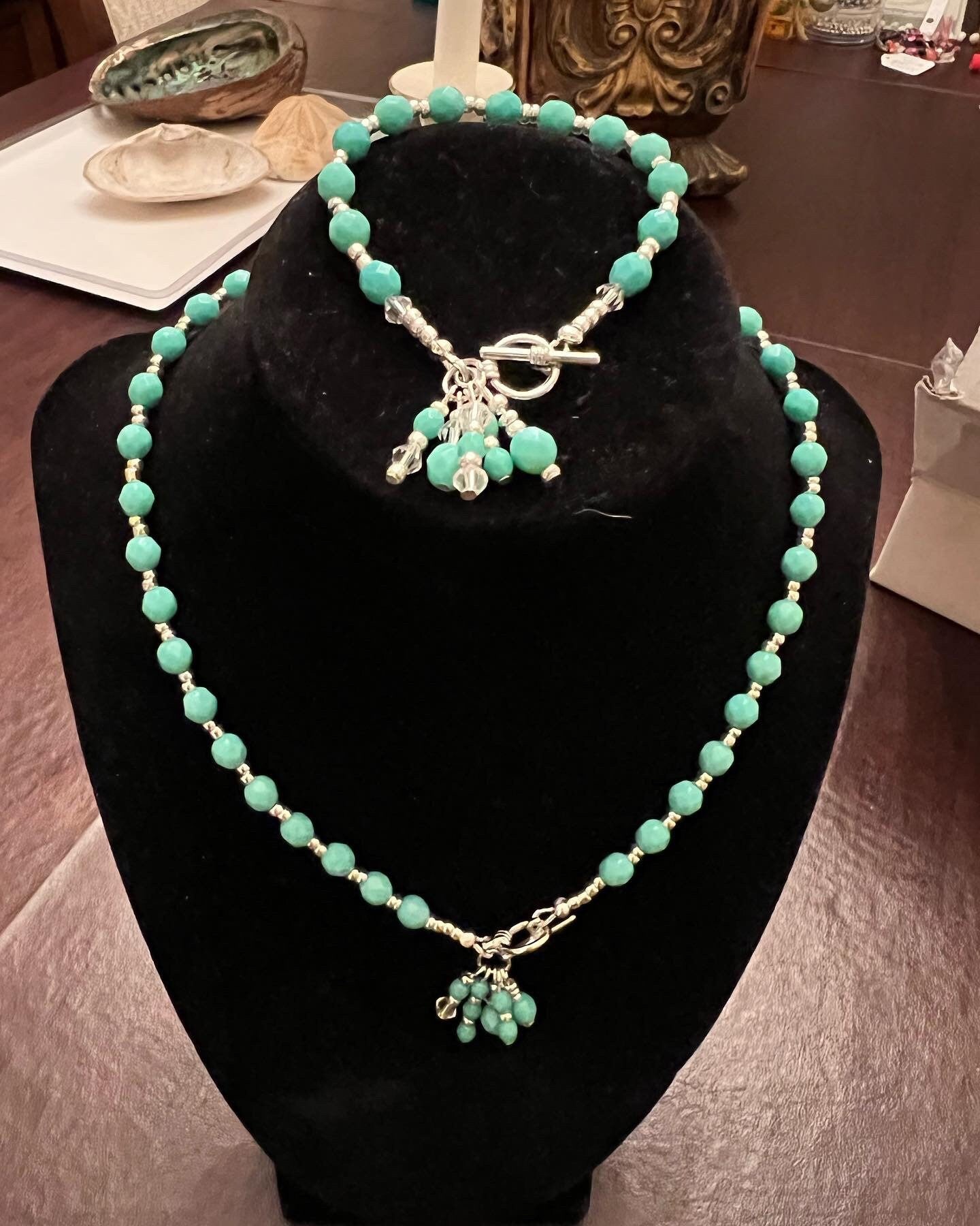 Aqua blue Czech glass beaded set