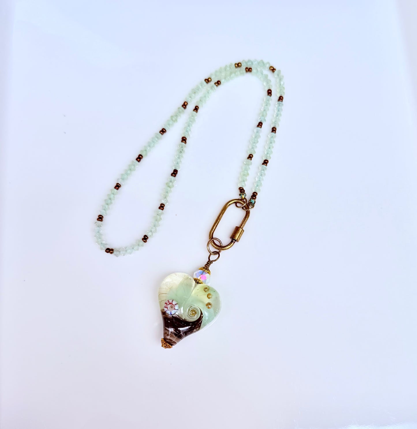 Prehnite and Artisan Glass Heart