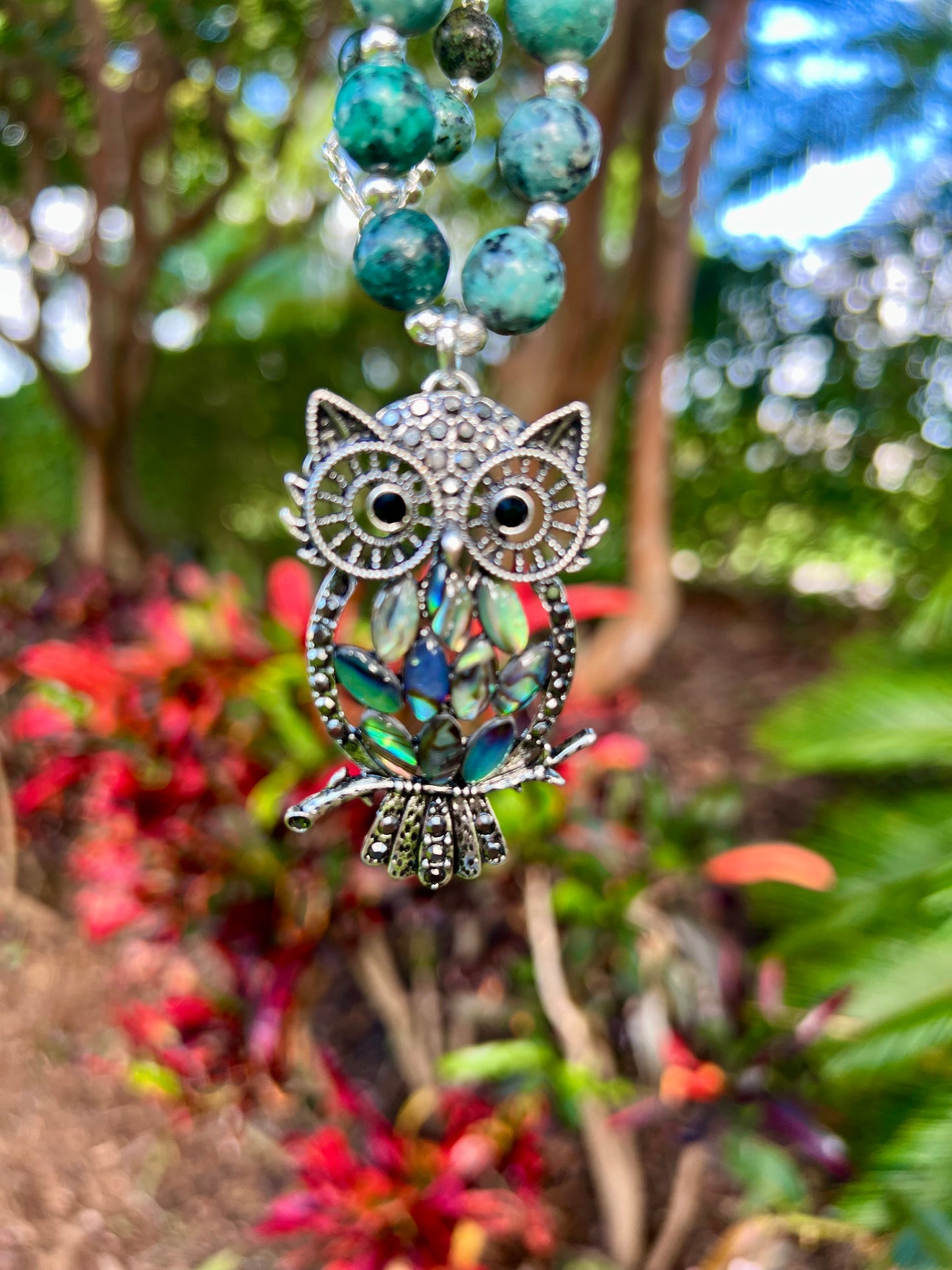 African Turquoise Owl Necklace