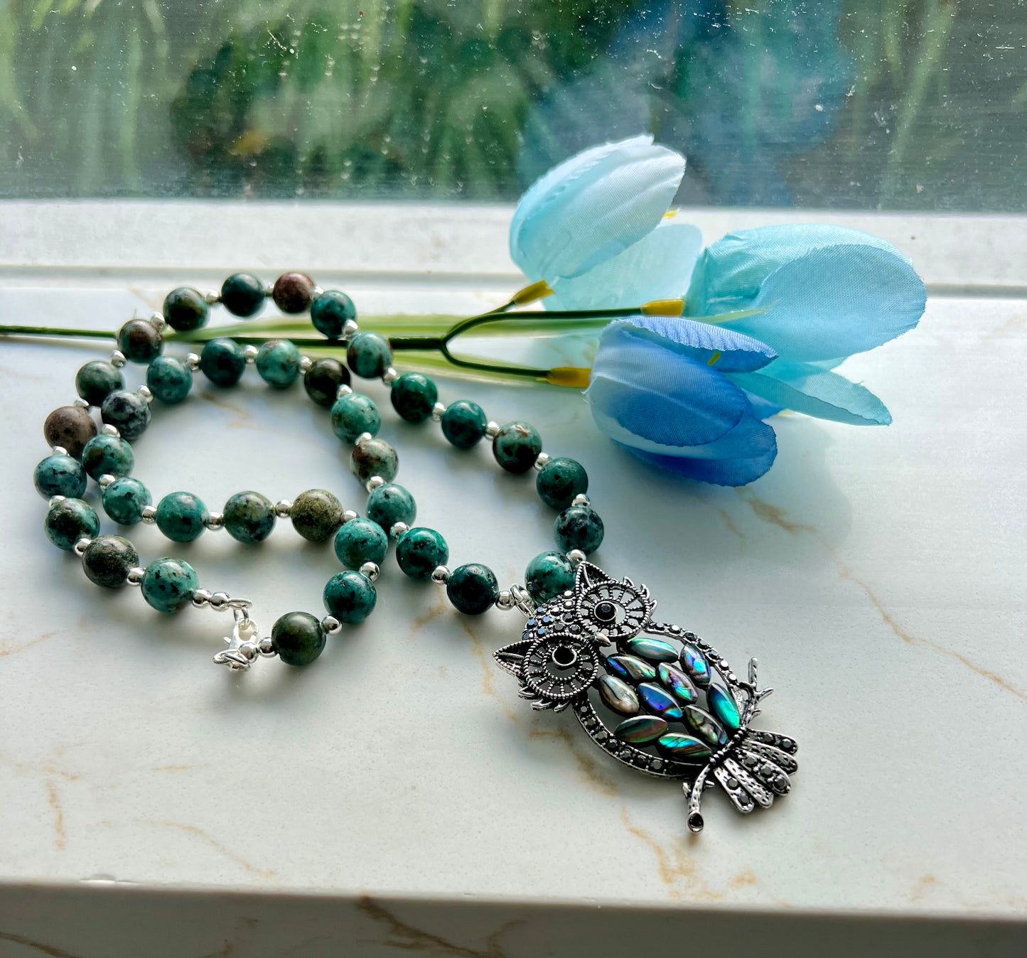 African Turquoise Owl Necklace