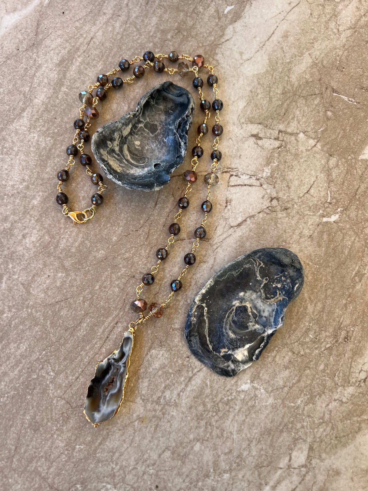 Tiger Eye with Agate Pendant Necklace