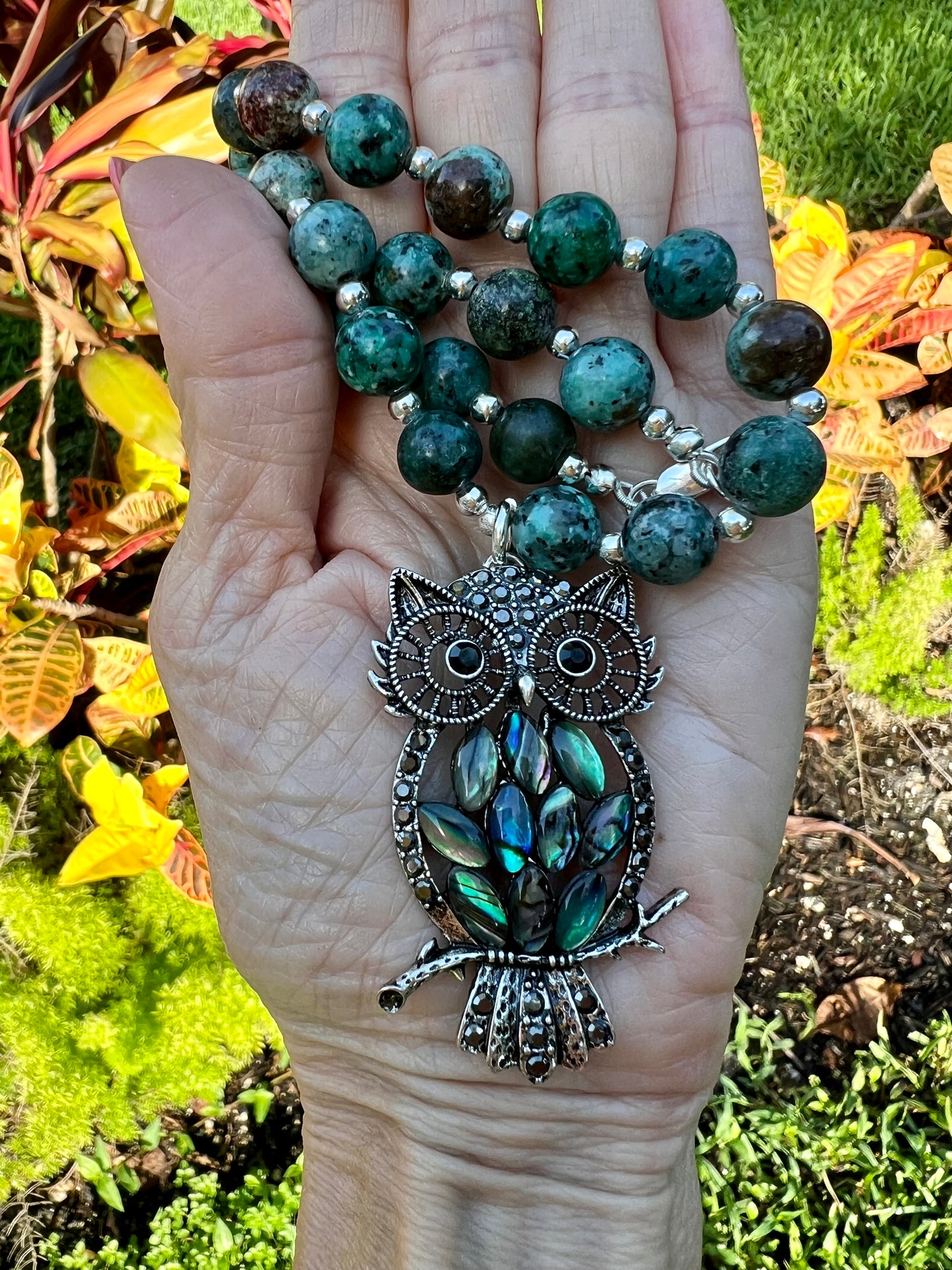 African Turquoise Owl Necklace