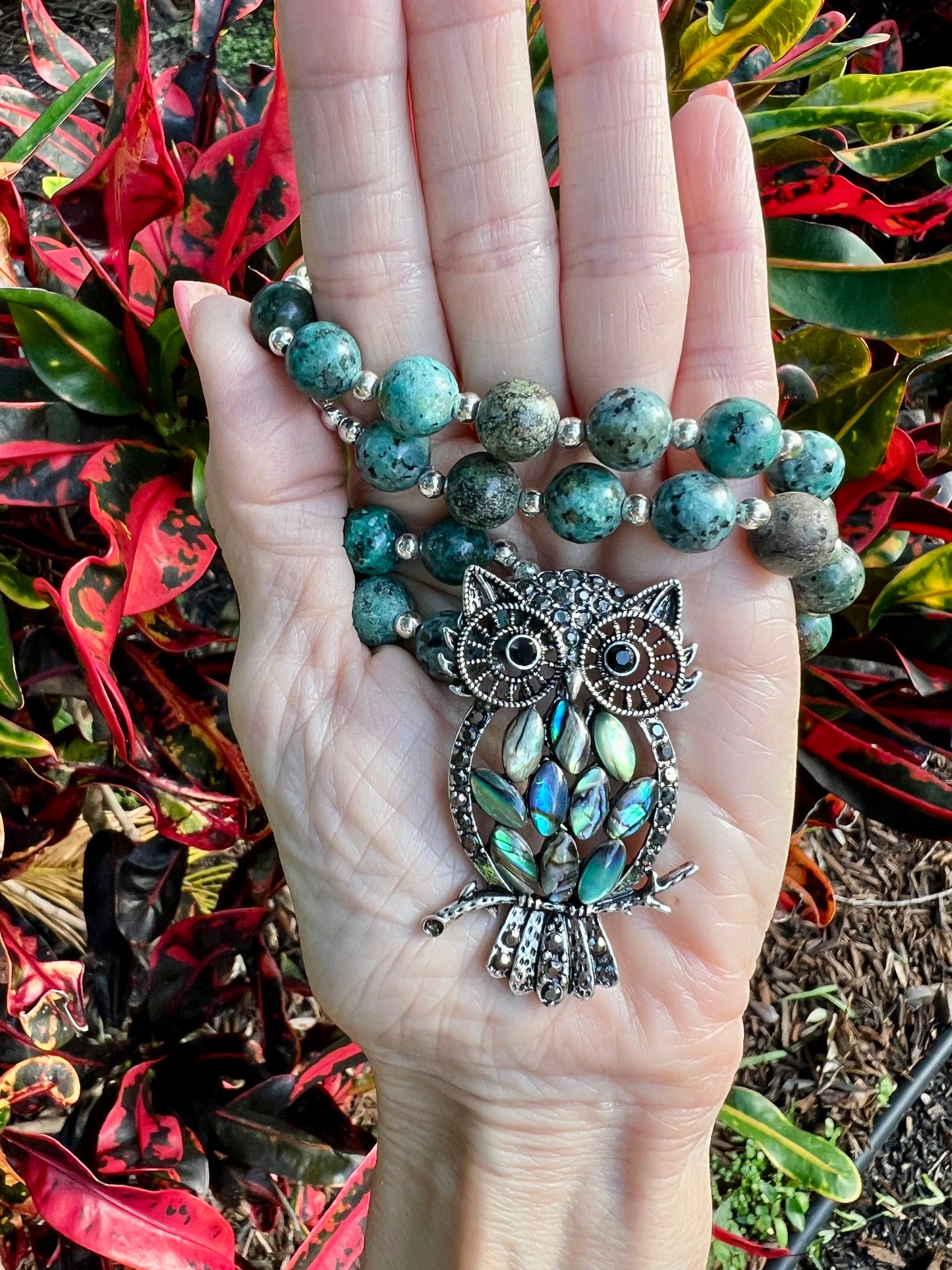 African Turquoise Owl Necklace