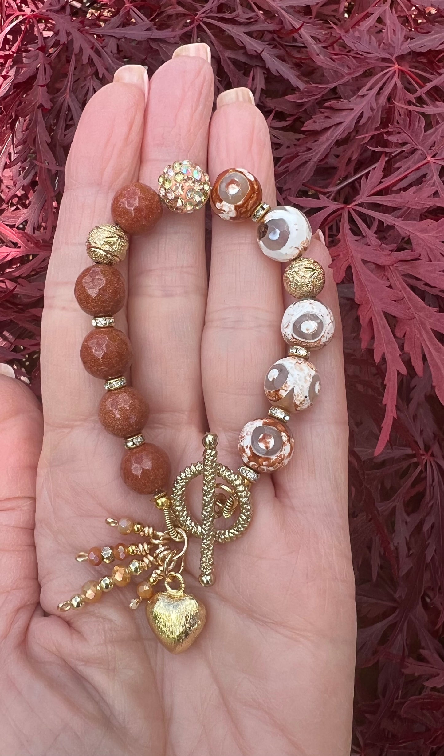 Tibetan Agate and Goldstone Bracelet