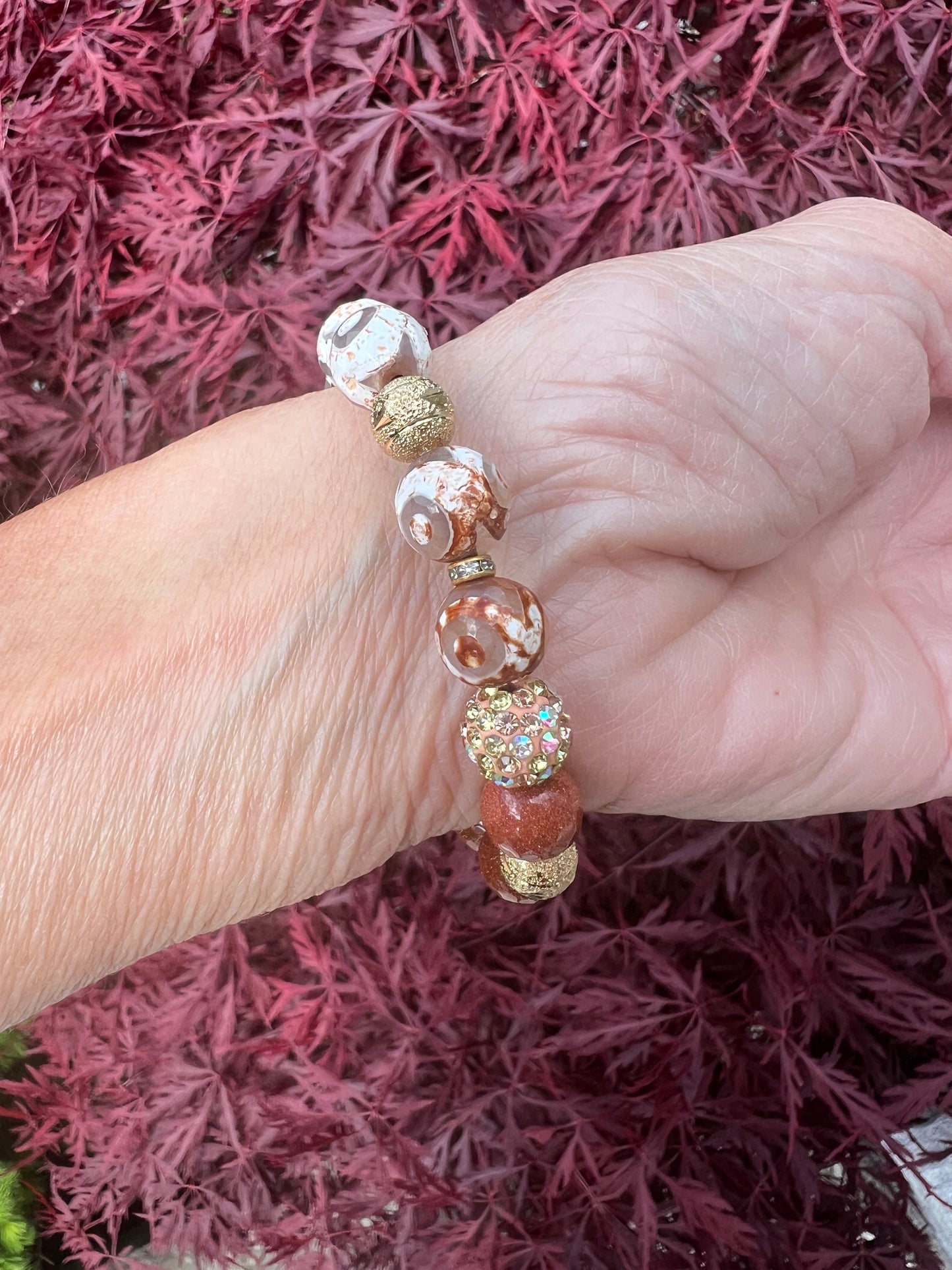 Tibetan Agate and Goldstone Bracelet