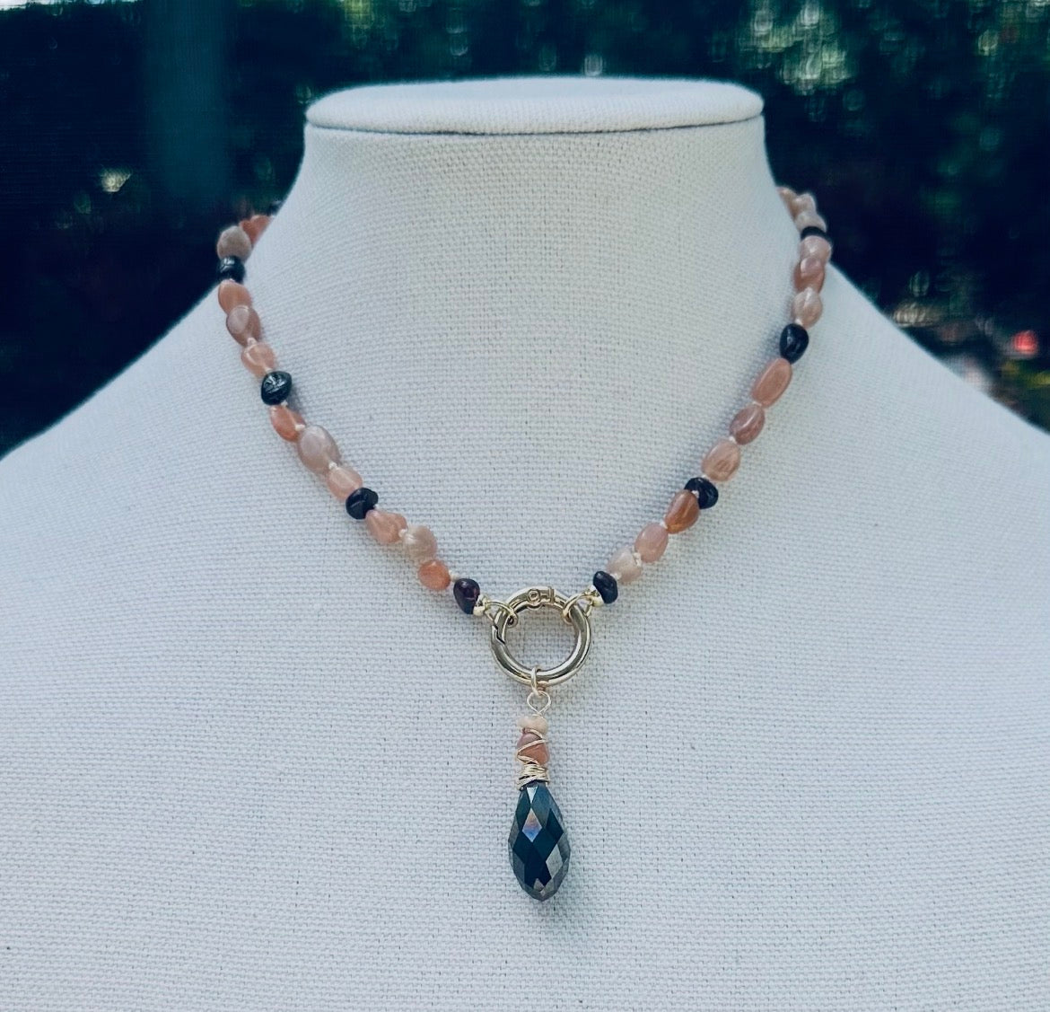 Peach moonstone, and garnet delight