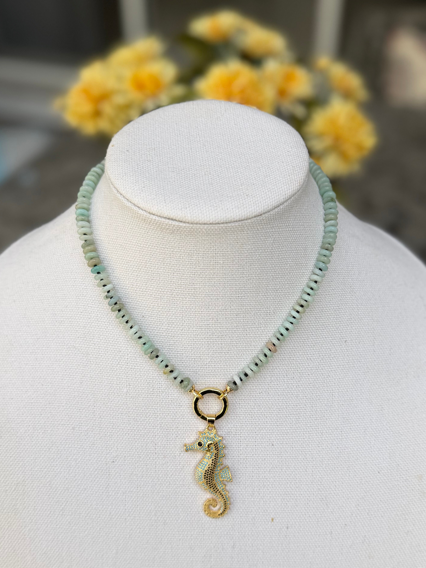 Amazonite Necklace with Seahorse Pendant