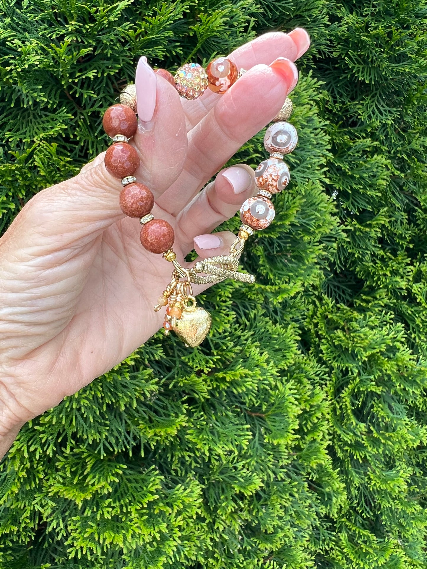 Tibetan Agate and Goldstone Bracelet