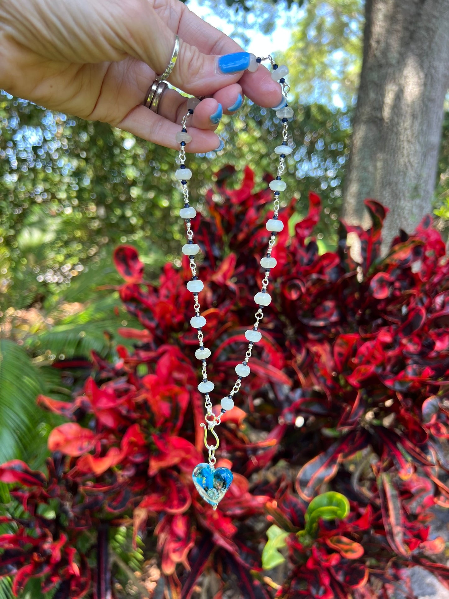 White Chalcedony & Indigo Swarovski