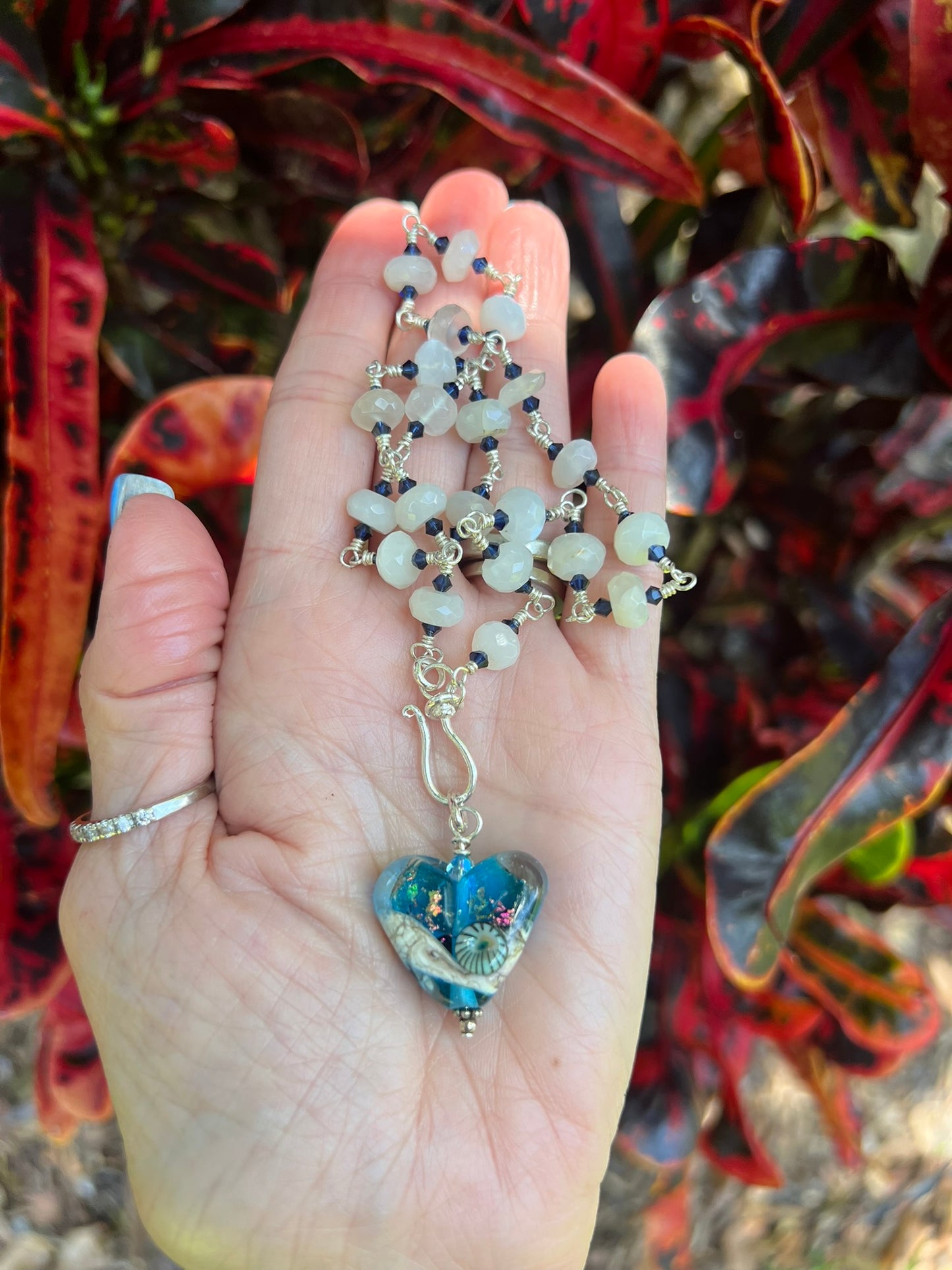 White Chalcedony & Indigo Swarovski