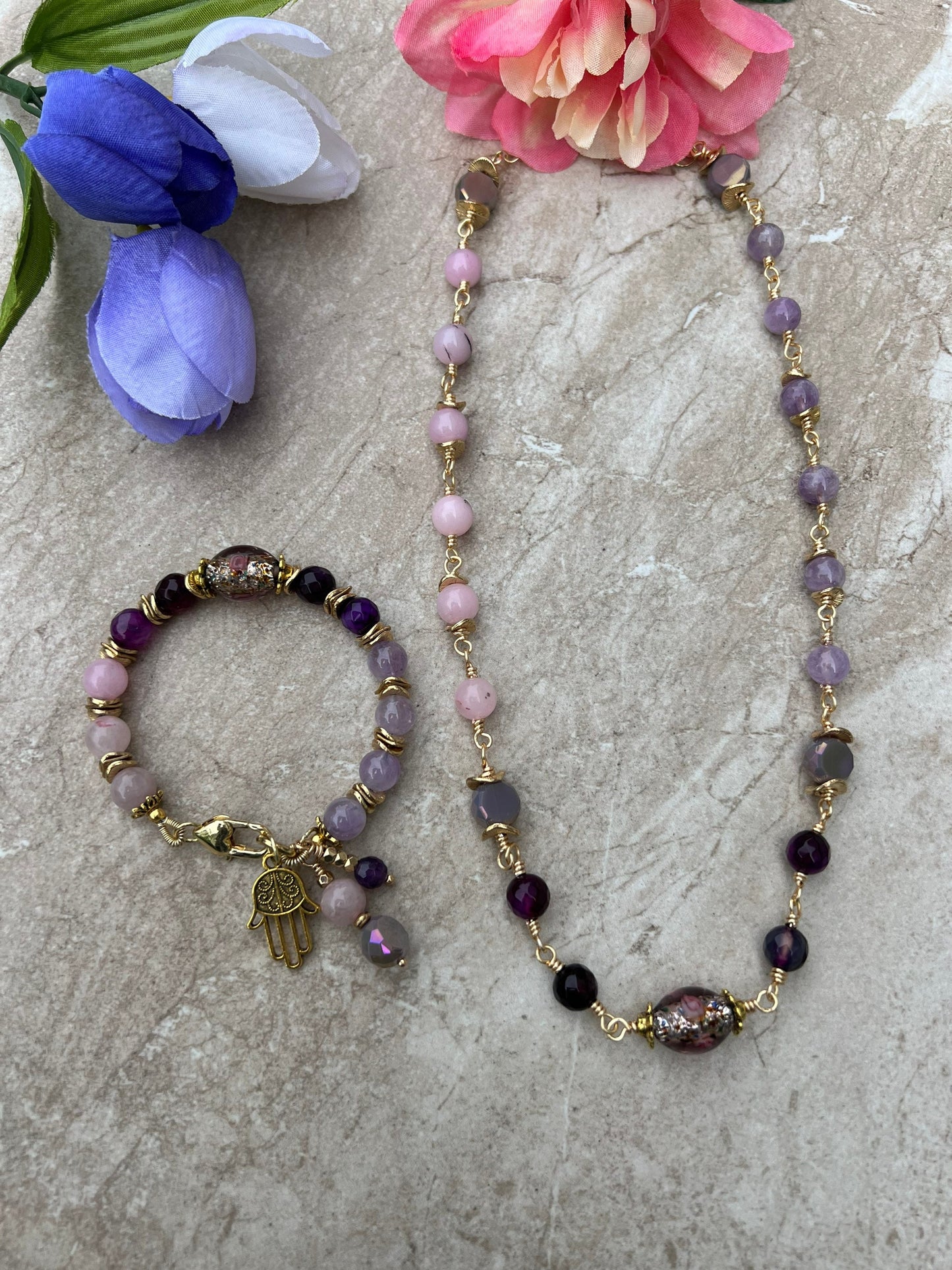 Amethyst and Pink Chalcedony Set