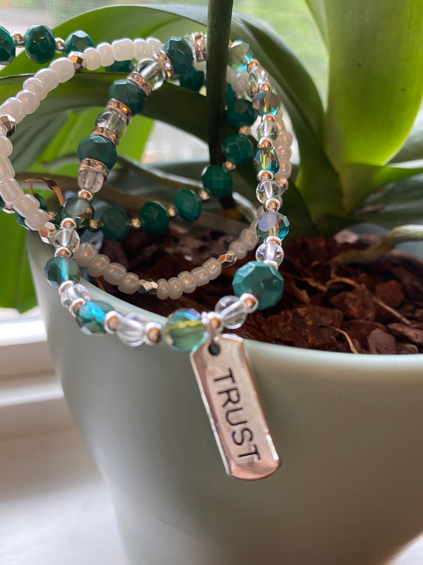 Green Beaded Bracelet 3 Piece Set