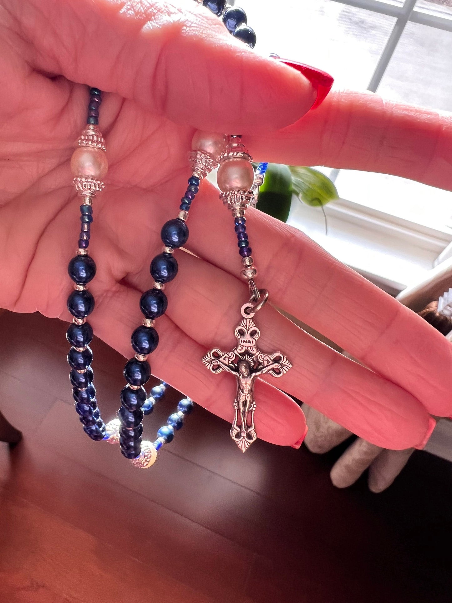 Blue Glass Rosary Beads