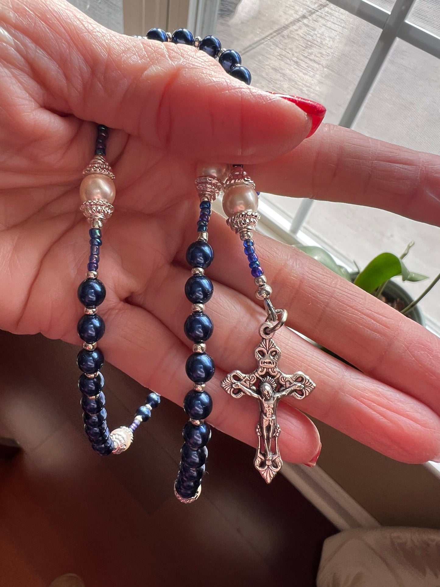 Blue Glass Rosary Beads