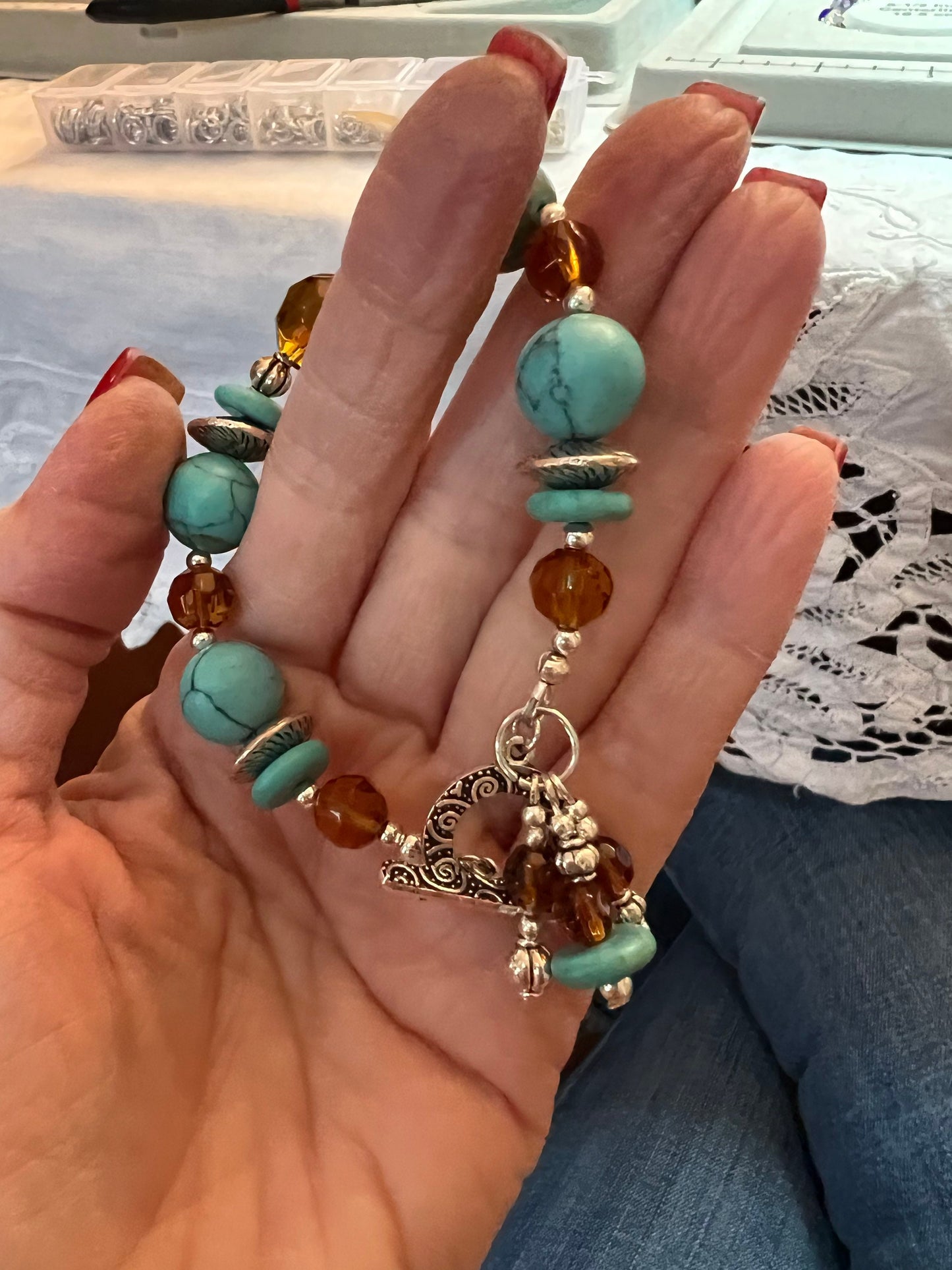 Blue stone and glass Toggle Bracelet