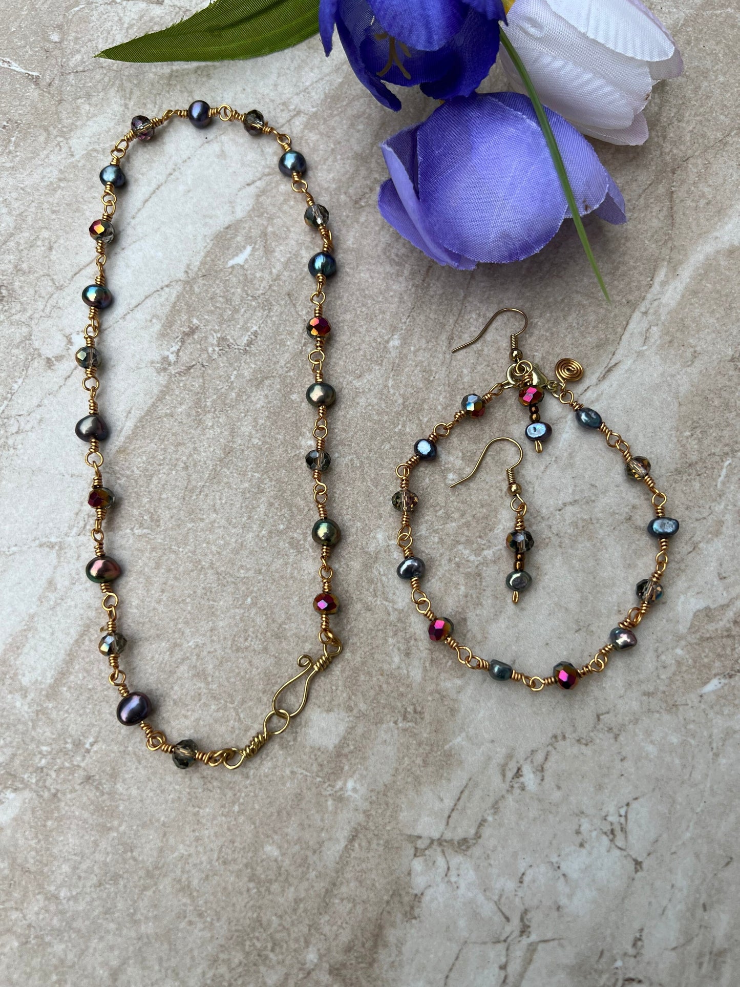 Lavender Pearl Czech glass Set