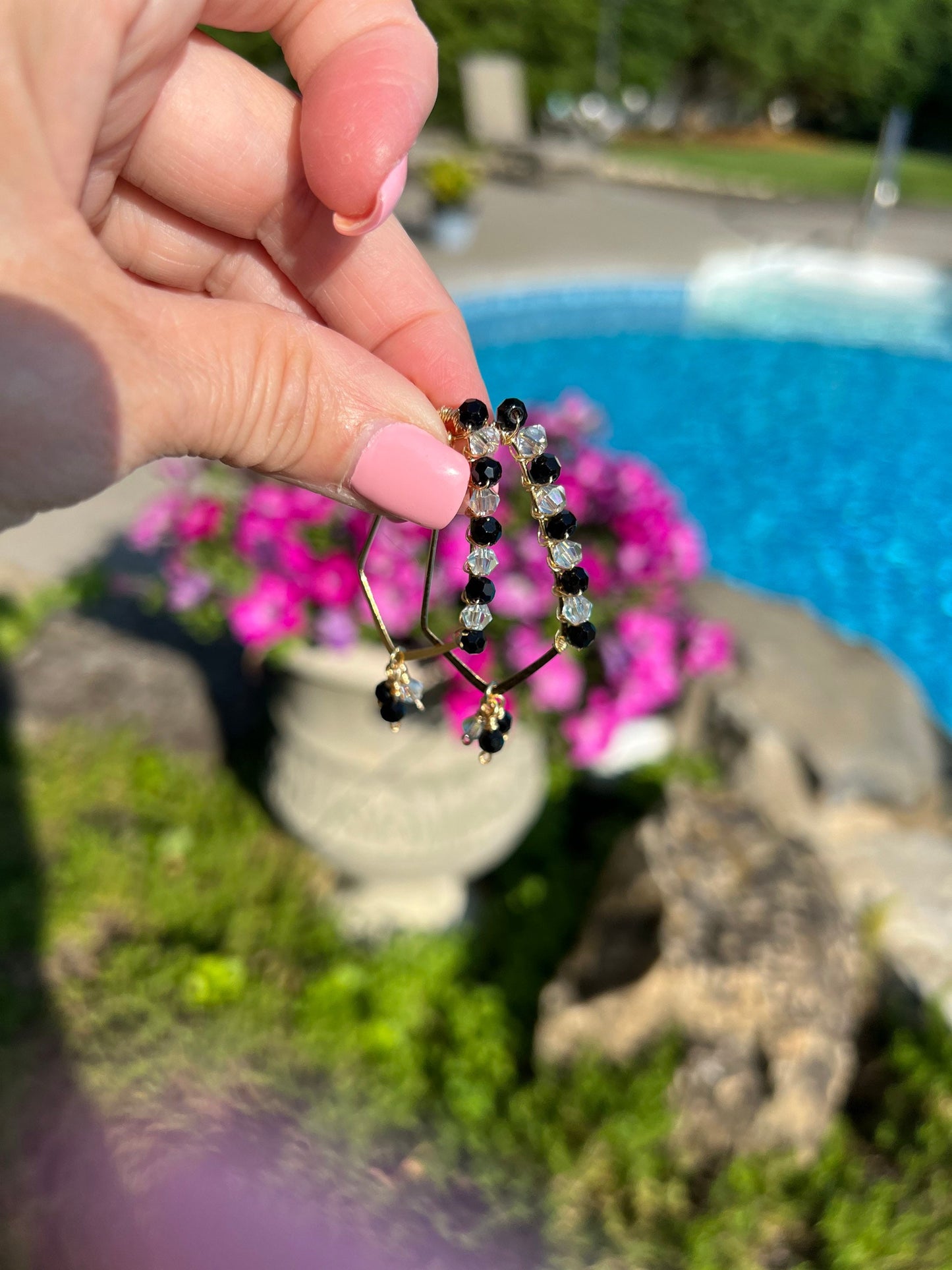 Black and White Rectangular hoop earrings