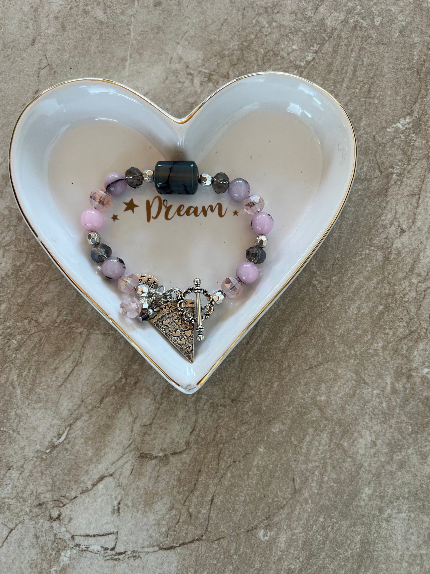 Pink Chalcedony and Faceted Glass Bracelet