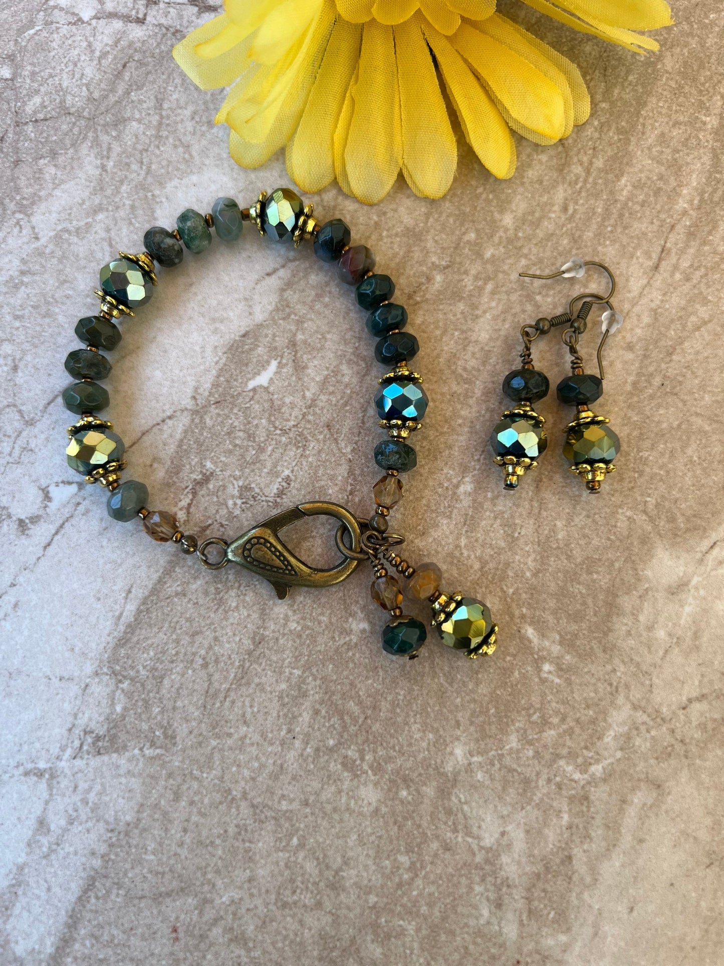 Handmade Indian Agate Bracelet and Earring Set