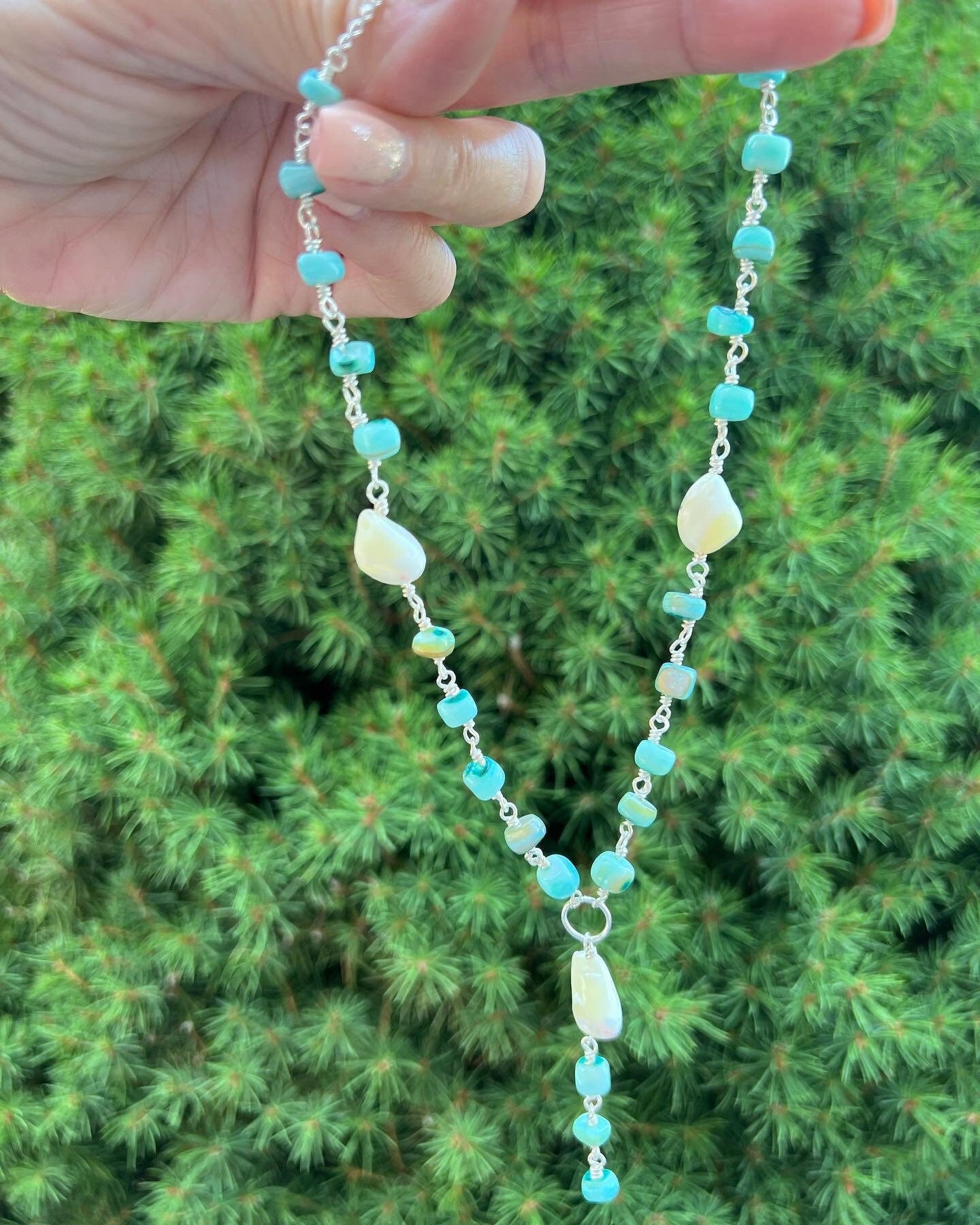 Turquoise colored shell Ans shell nuggets choker