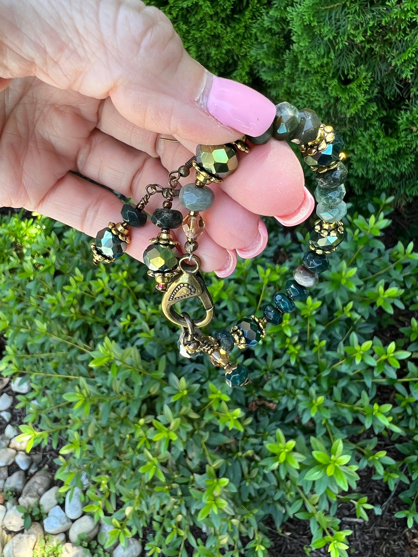 Handmade Indian Agate Bracelet and Earring Set