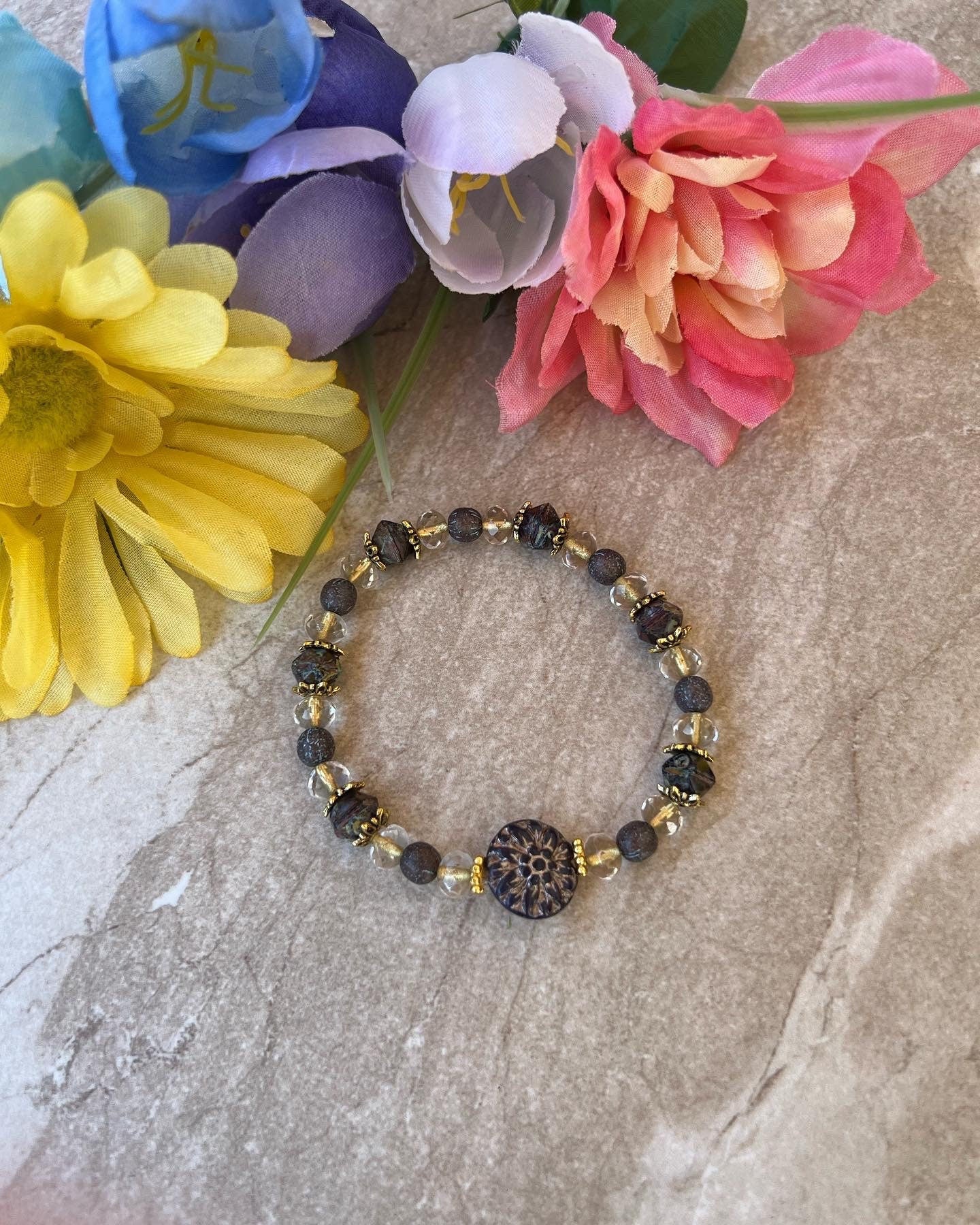 Plum Czech glass beads bracelet