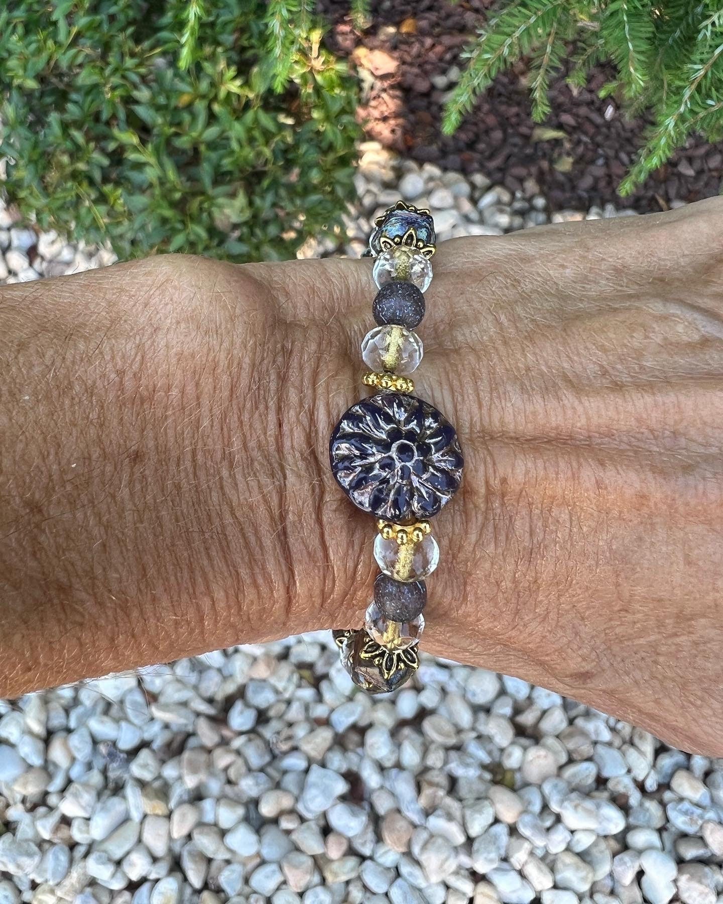 Plum Czech glass beads bracelet