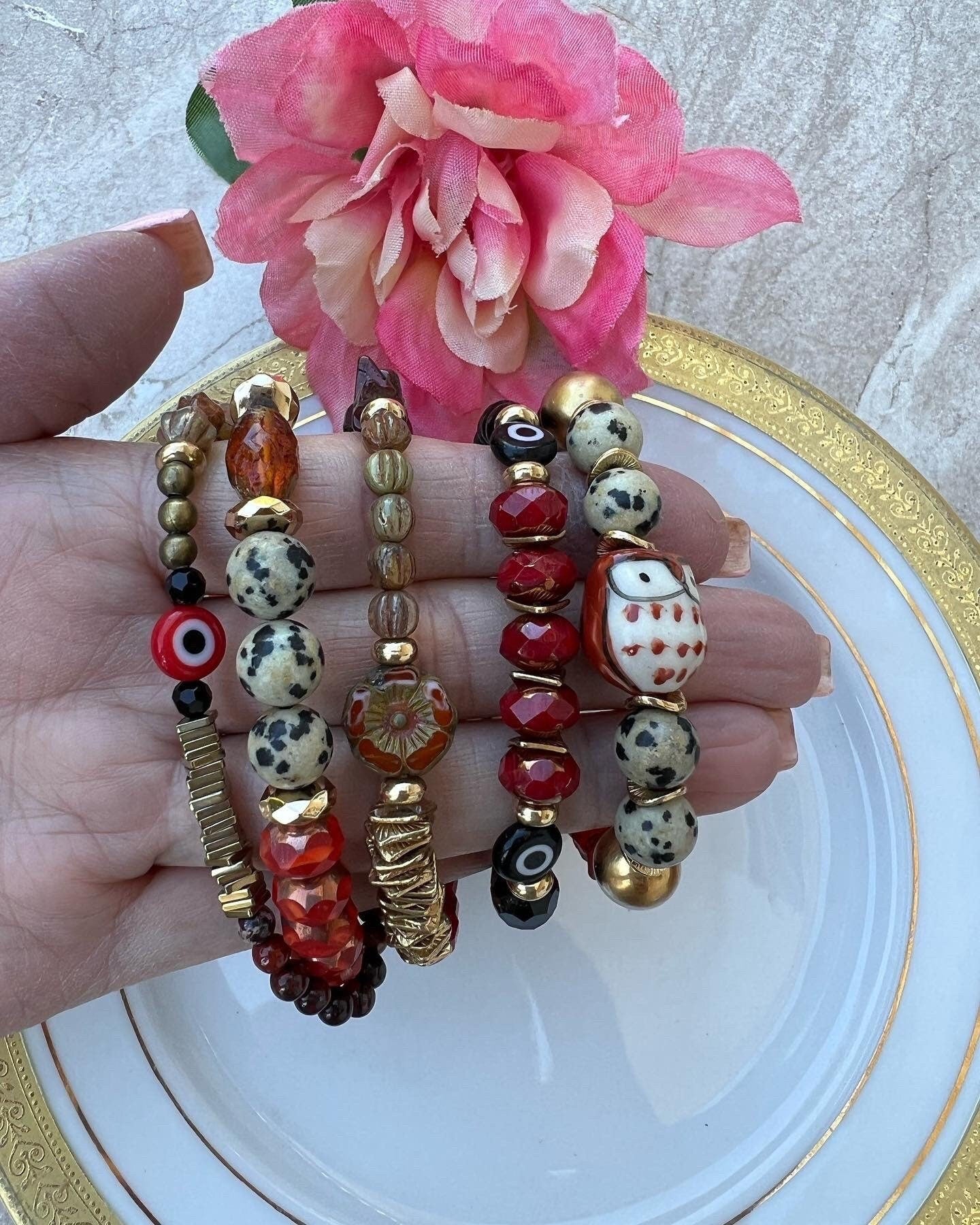 Fall bracelets: Rich Reds, Black,White