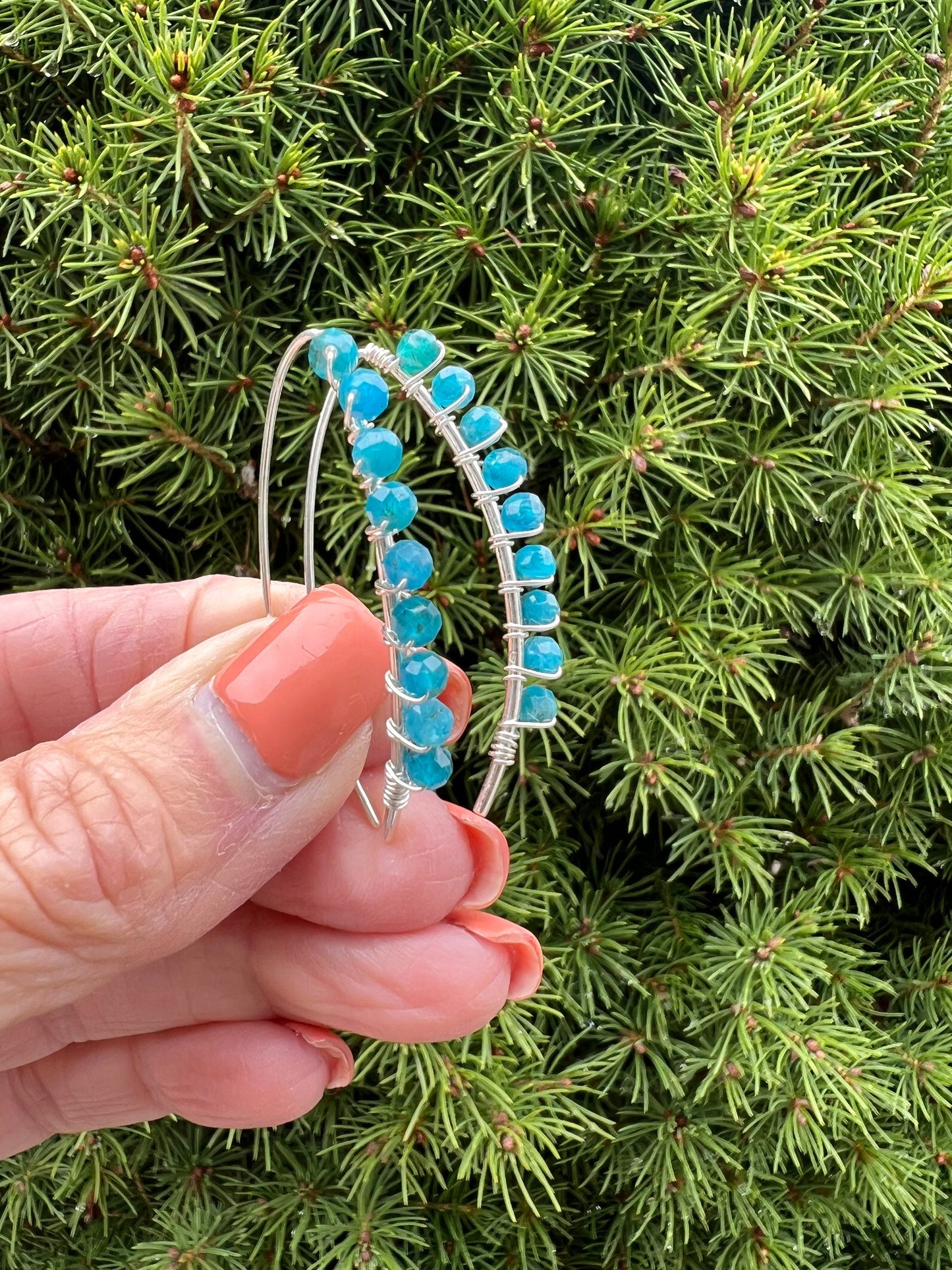 Blue Apatite wire wrapped earrings