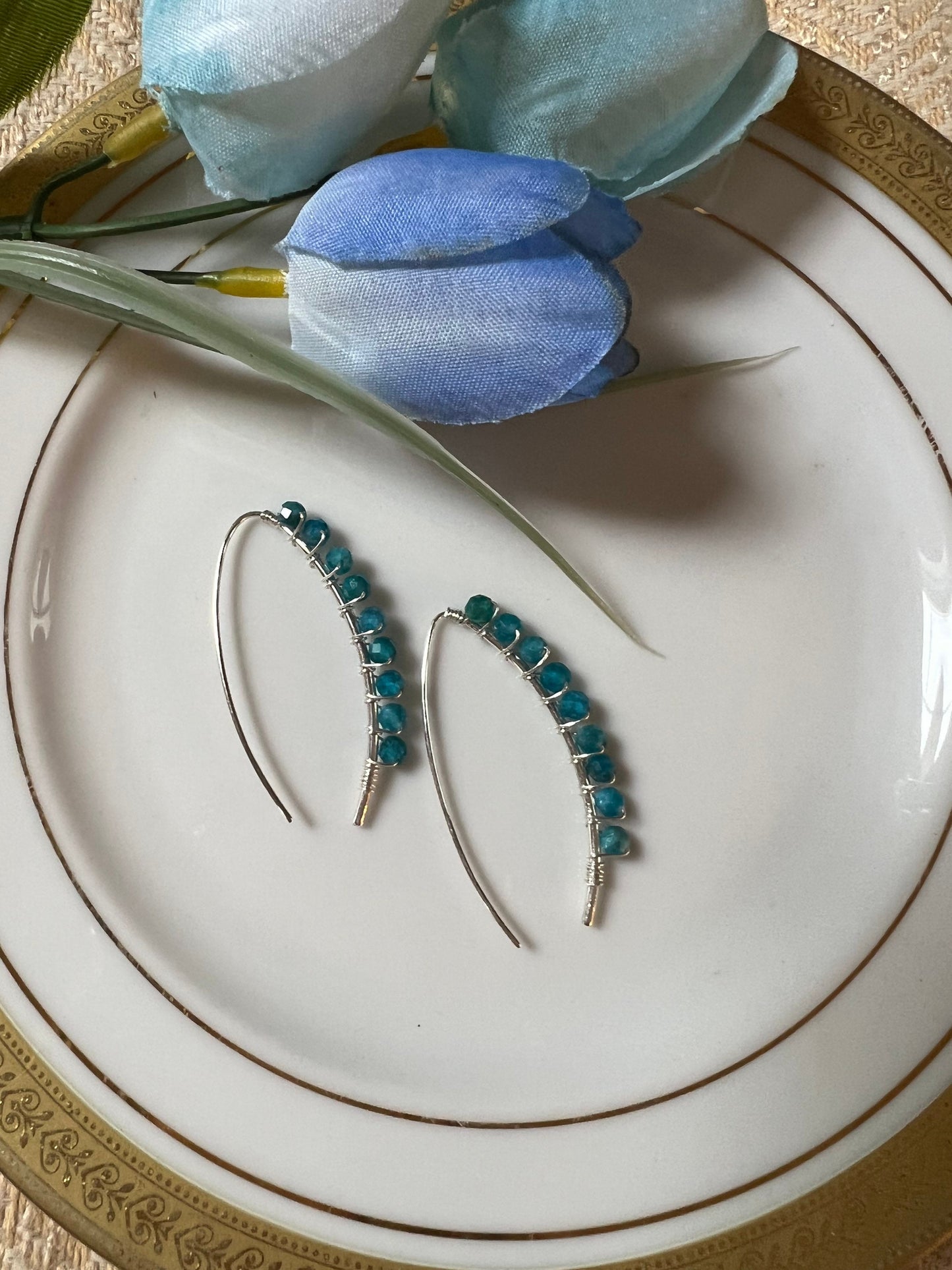 Blue Apatite wire wrapped earrings