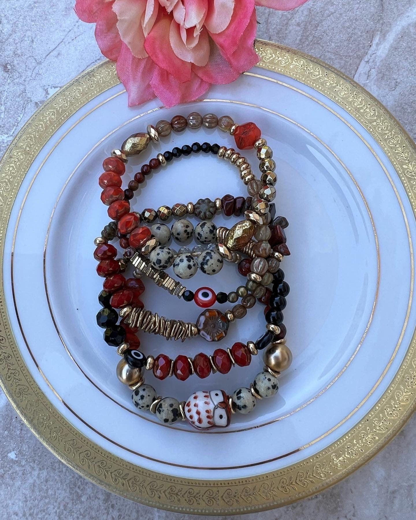 Fall bracelets: Rich Reds, Black,White
