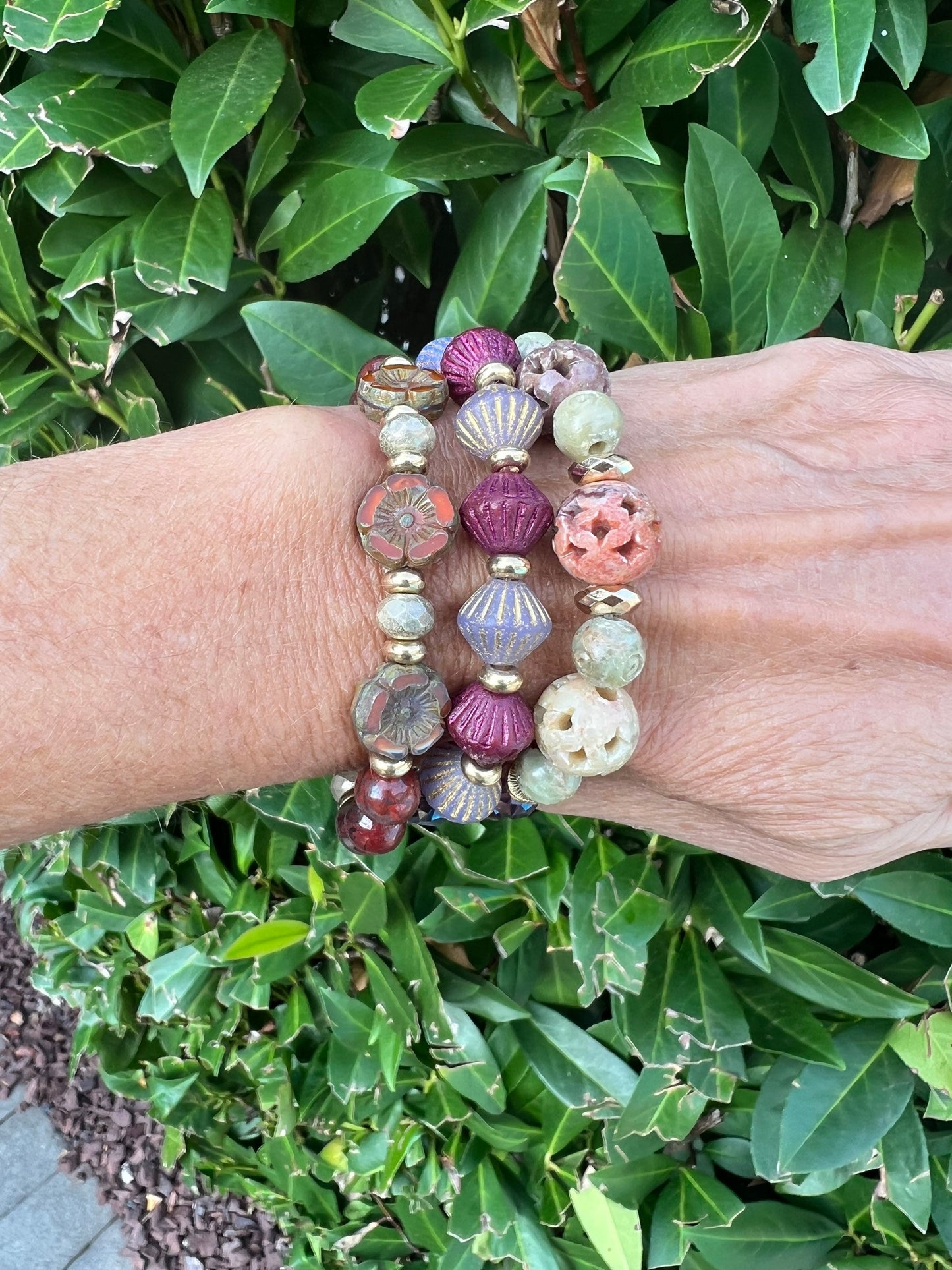 Soapstone and Czech glass bracelets
