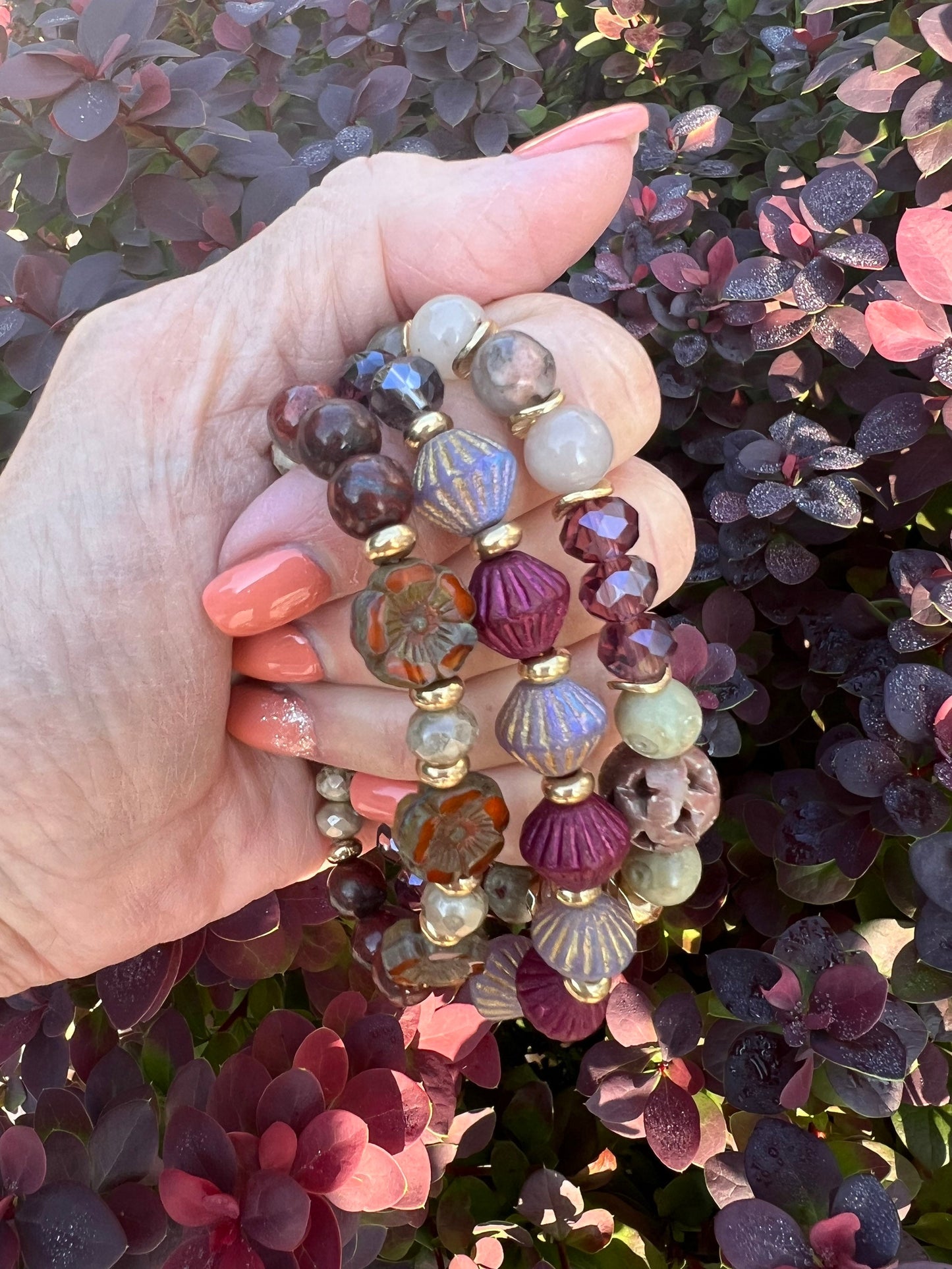Soapstone and Czech glass bracelets