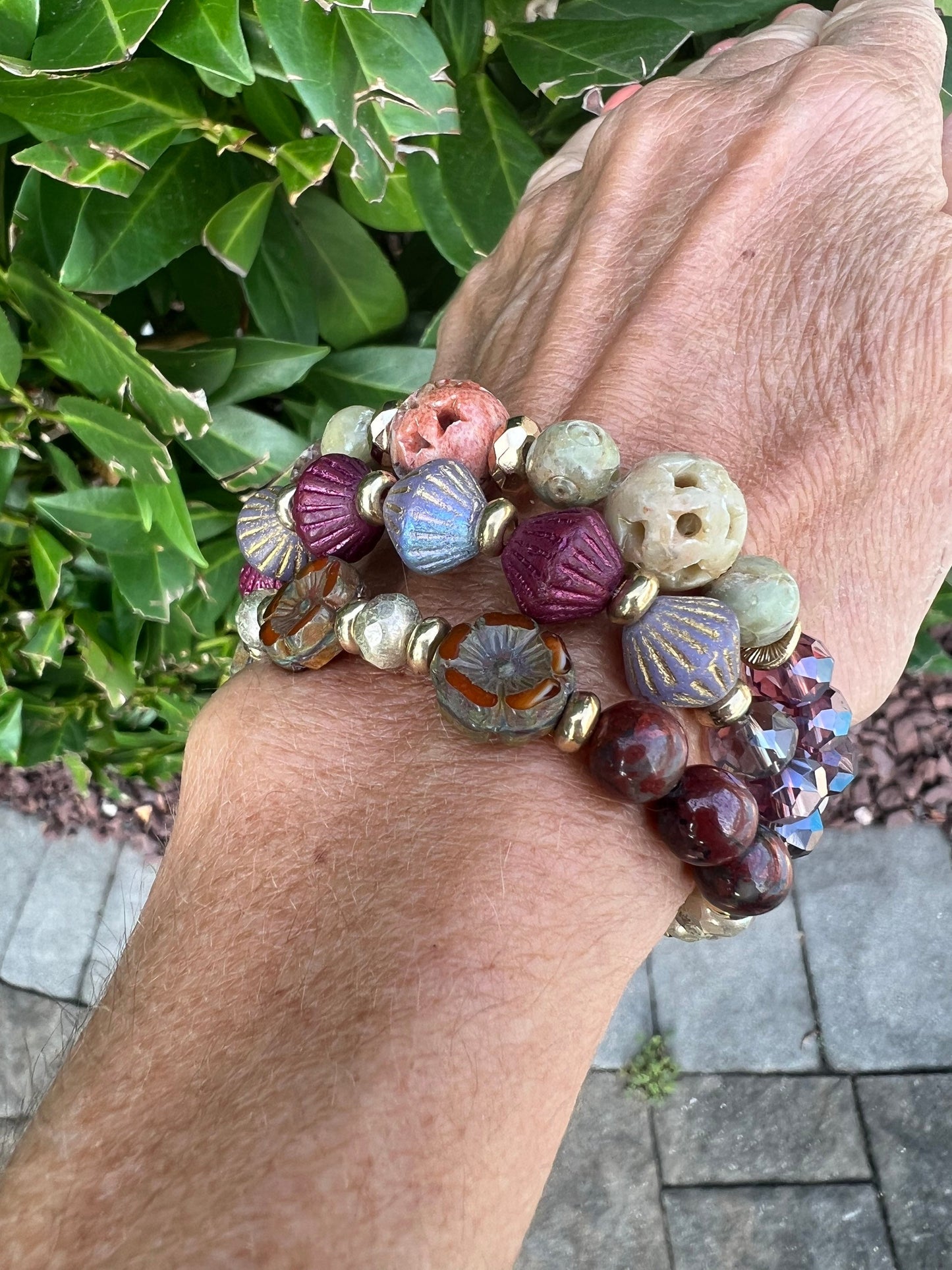 Soapstone and Czech glass bracelets