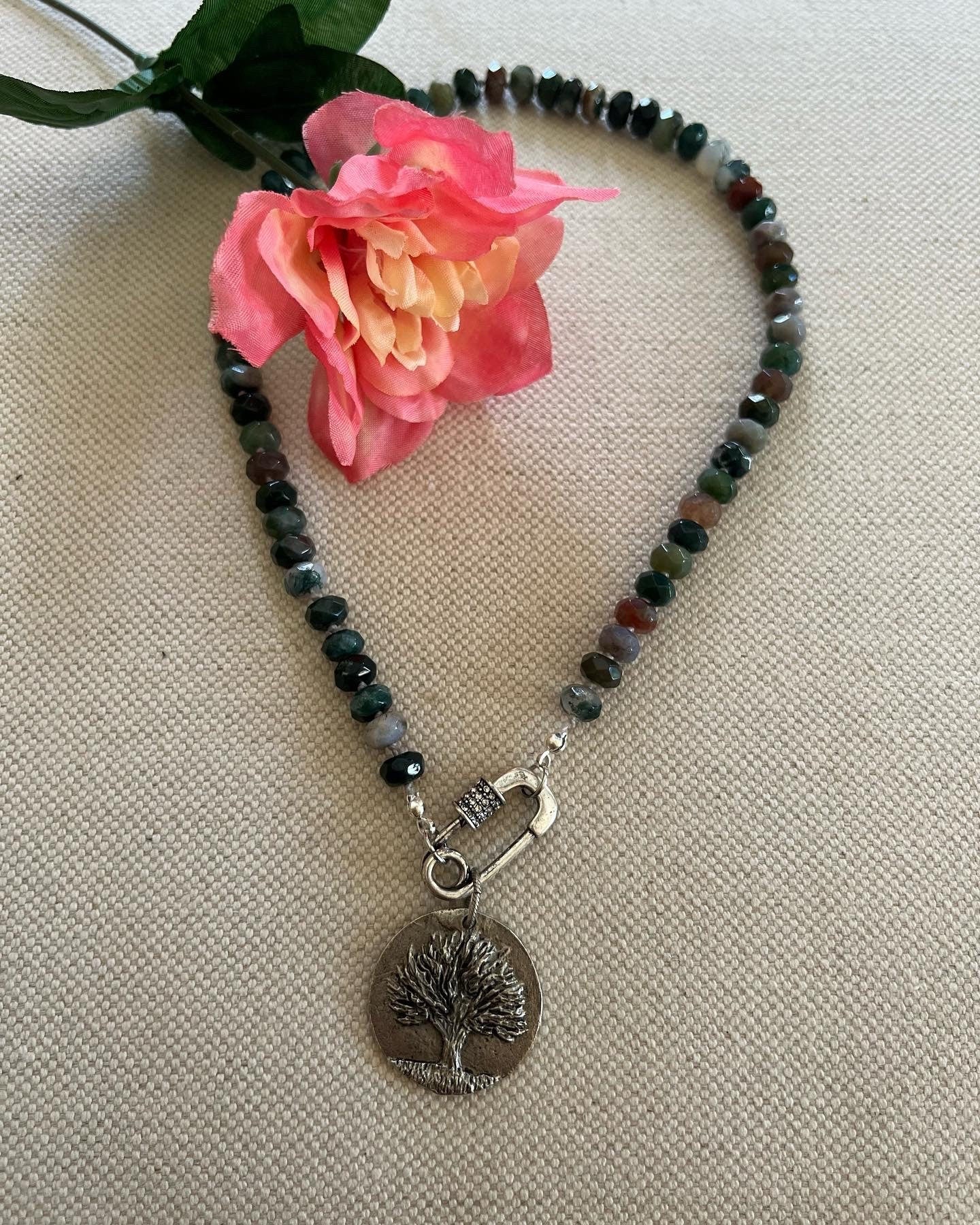 Boho and rustic Indian Agate necklace