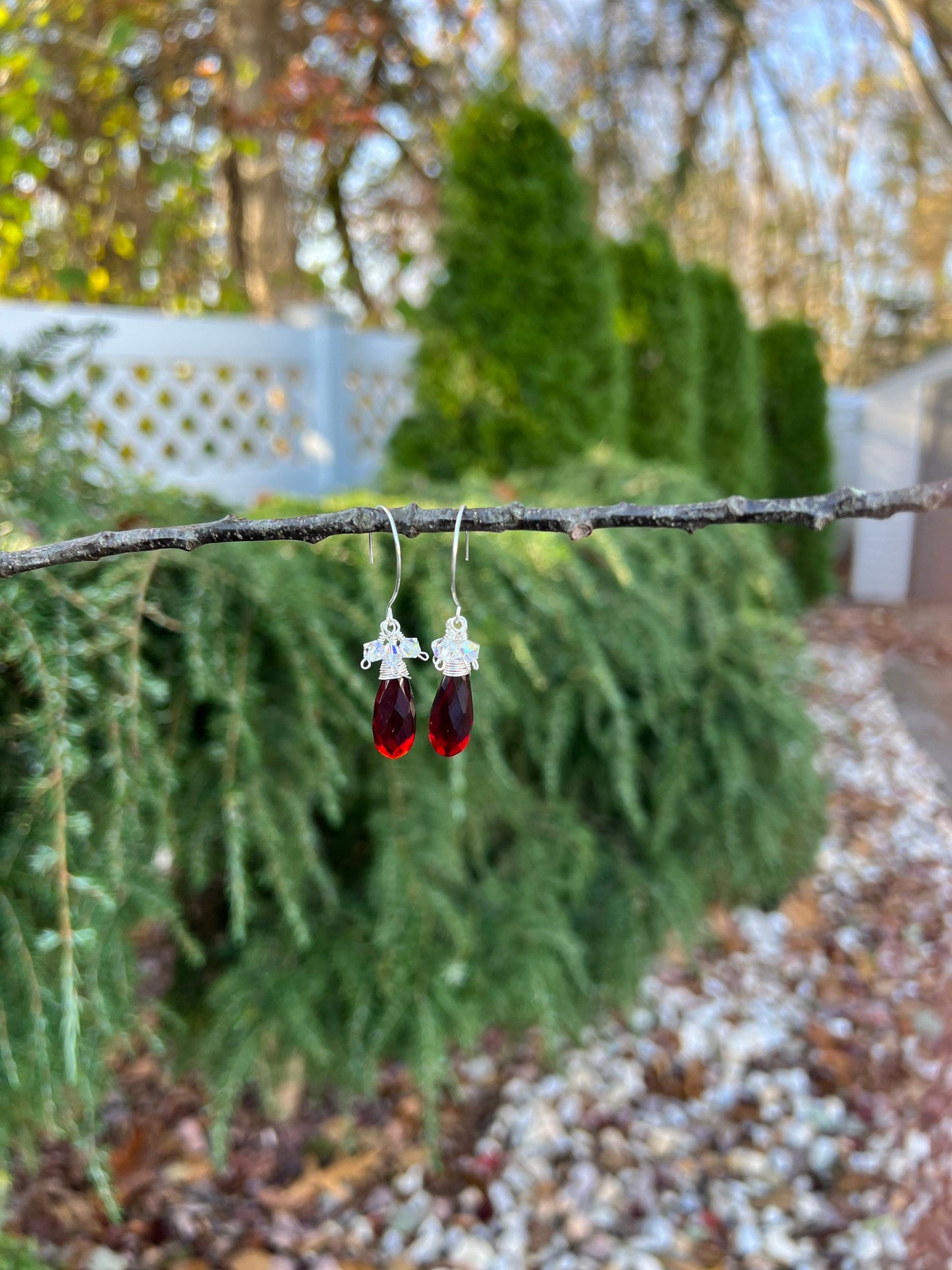 Red Garnet and Swarovski earrings