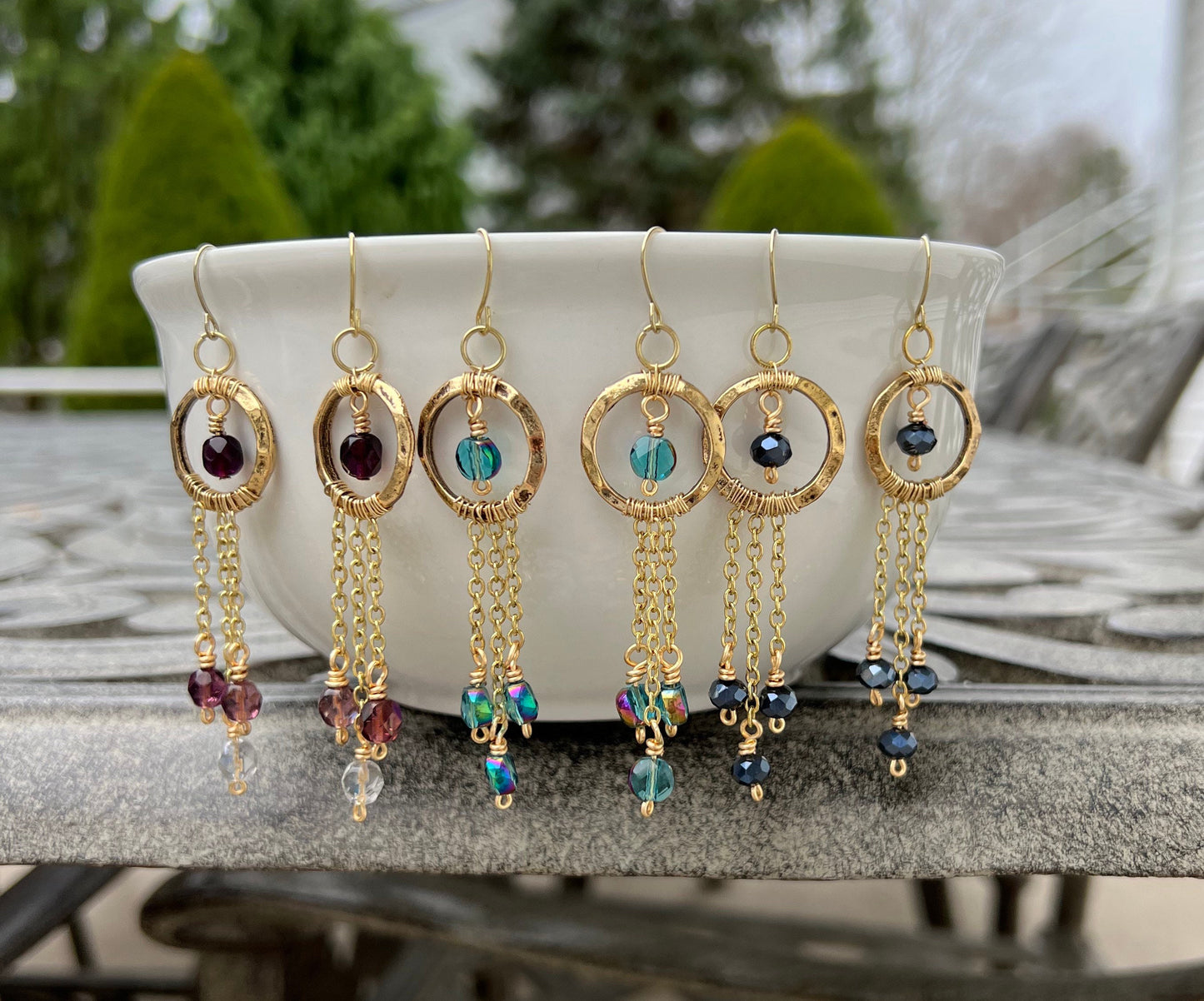 Gold Czech glass dangle earrings