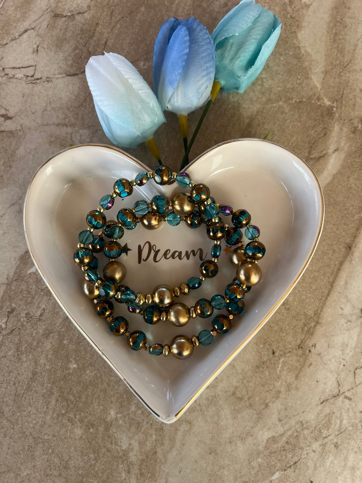 Blue Czech Glass stretch bracelet