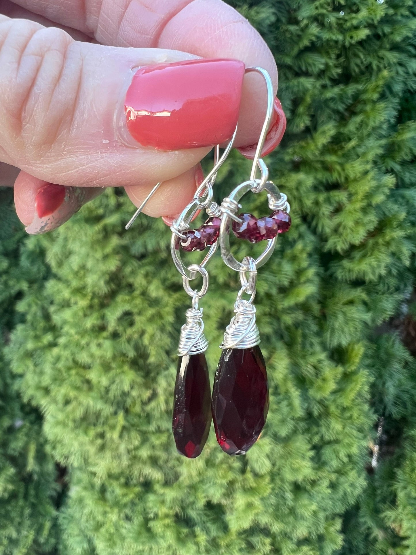 Sterling Silver Red Garnet Briolette Earrings