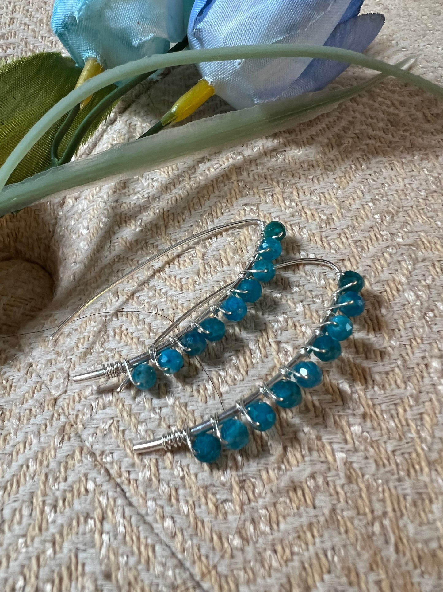 Blue Apatite wire wrapped earrings