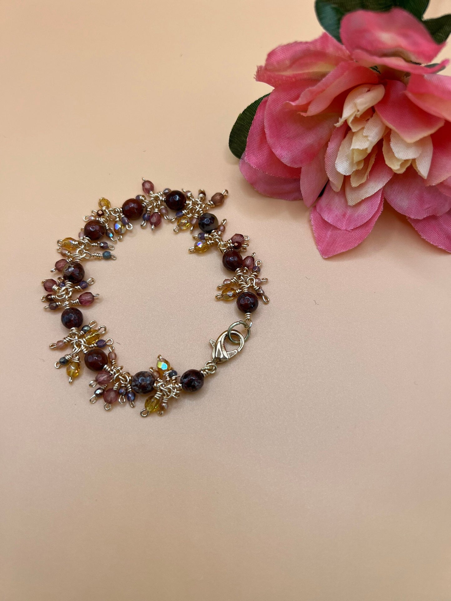 Rainbow Jasper and Czech glass bracelet