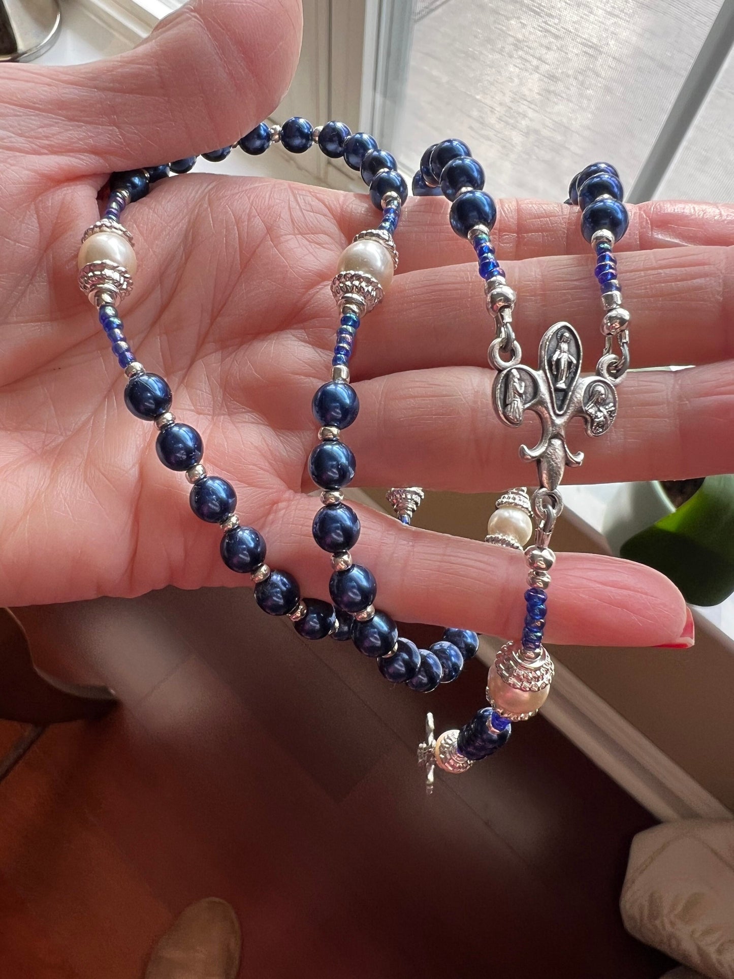 Blue Glass Rosary Beads