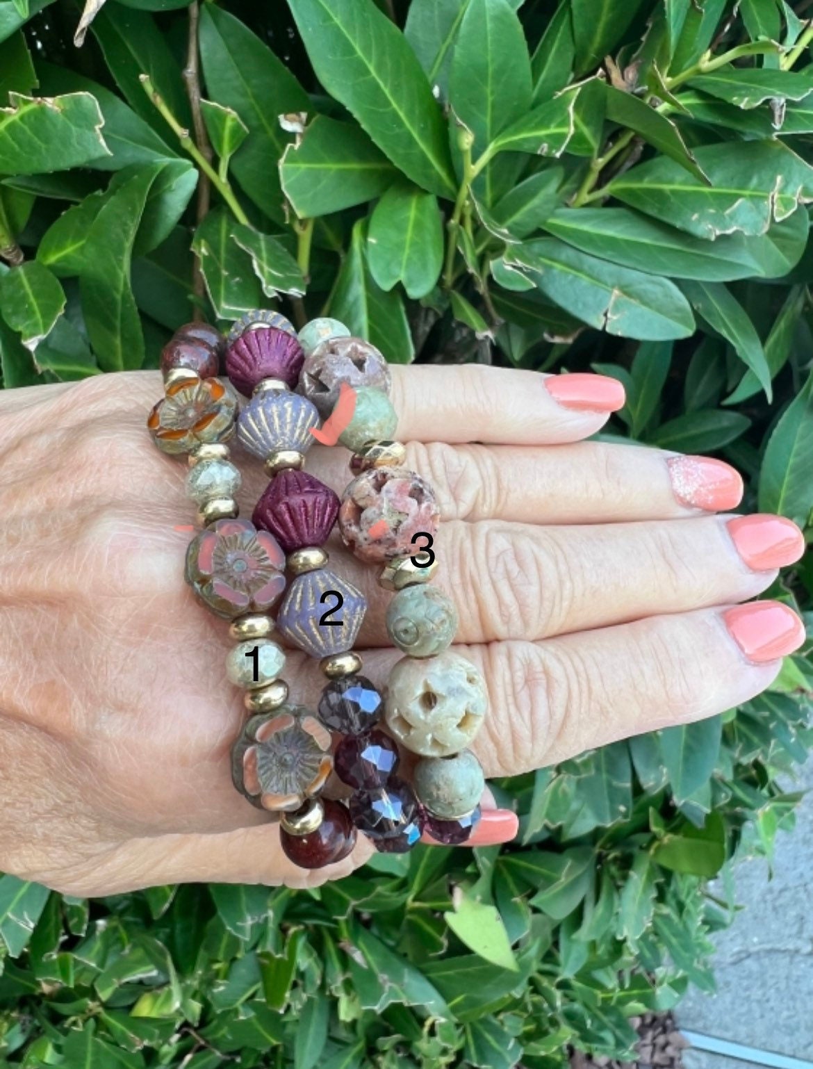 Soapstone and Czech glass bracelets
